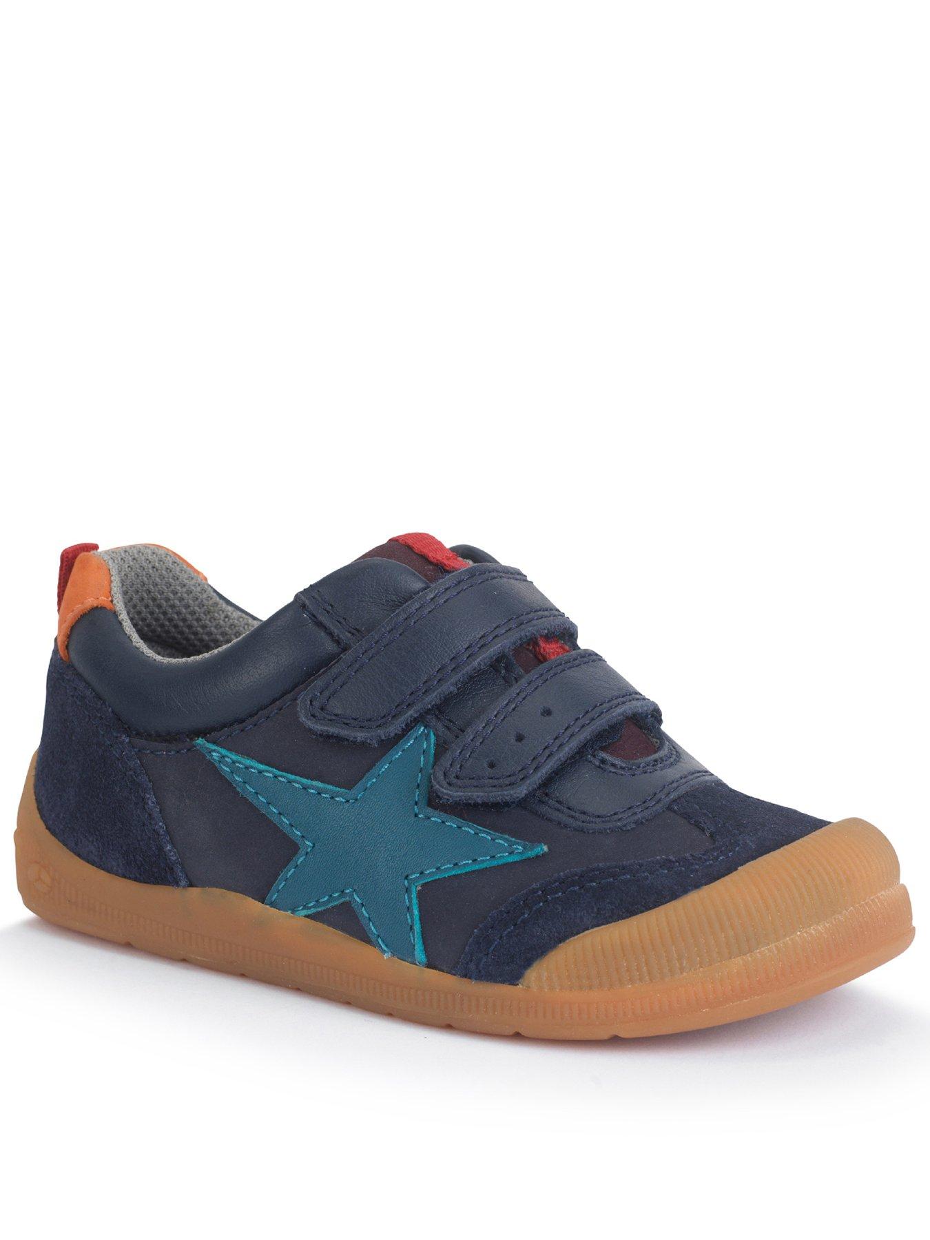 Start-rite Tickle Star Navy Leather Boys Double Rip Tape Casual Pre-school Trainers, Navy, Size 6.5 Younger