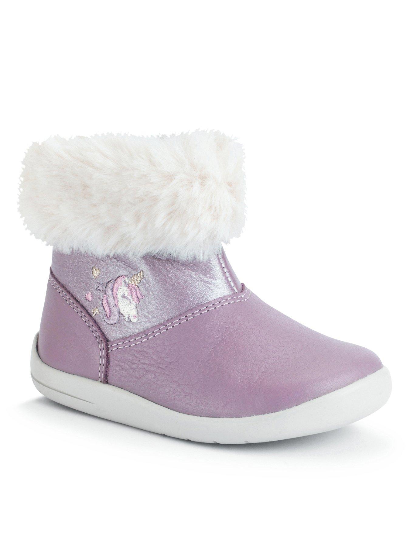 Start-rite Flurry Zip Up Girls Mauve Leather Unicorn Ankle Boots