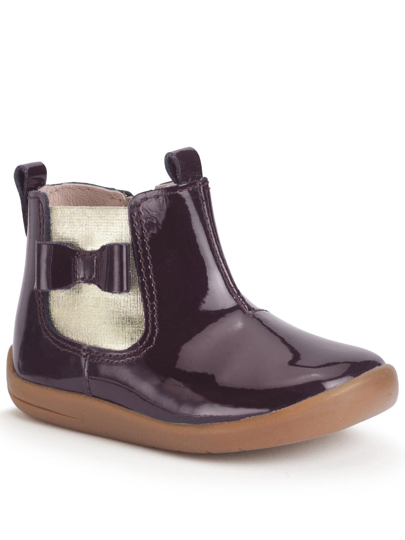 undefined Wonderland Baby Girls Burgundy Patent Bow Ankle Chelsea Boots