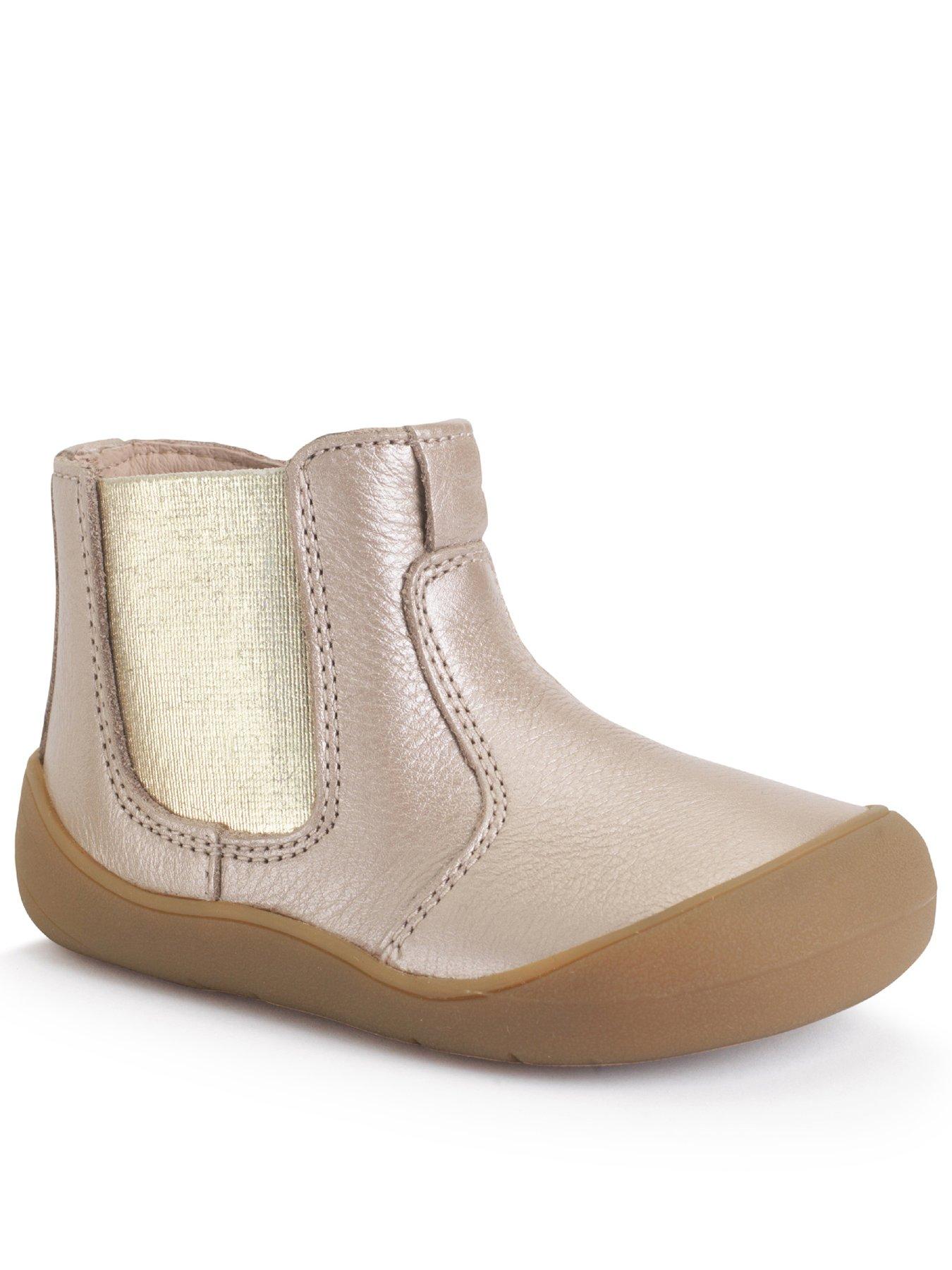 Start-rite Little Chelsea Girls First Walking Taupe Pearlised Leather Zip Up Ankle Boots