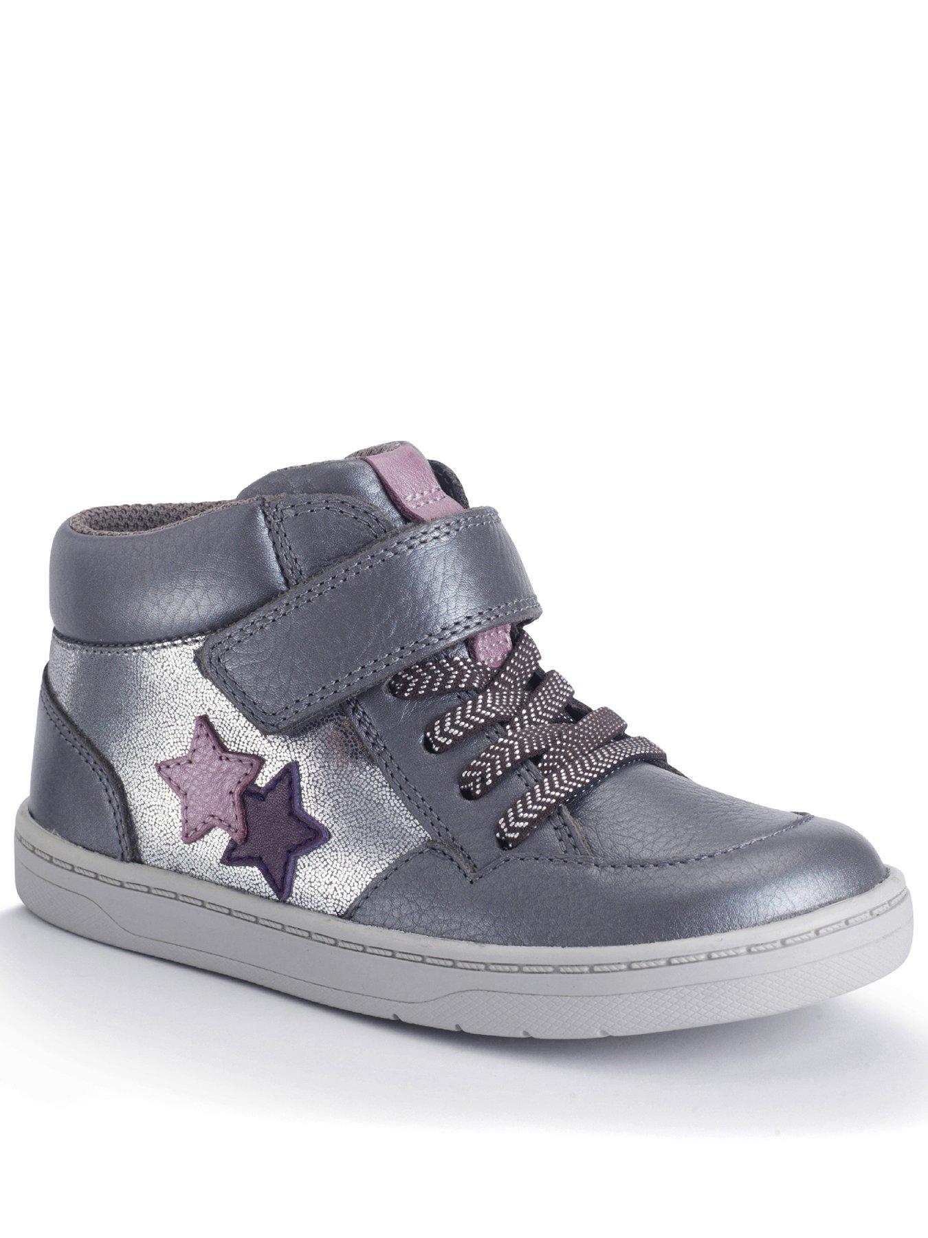 Start-rite Orbit Star Slate Grey Pearlised Leather Girls Rip Tape Casual Boots, Grey, Size 12.5 Younger