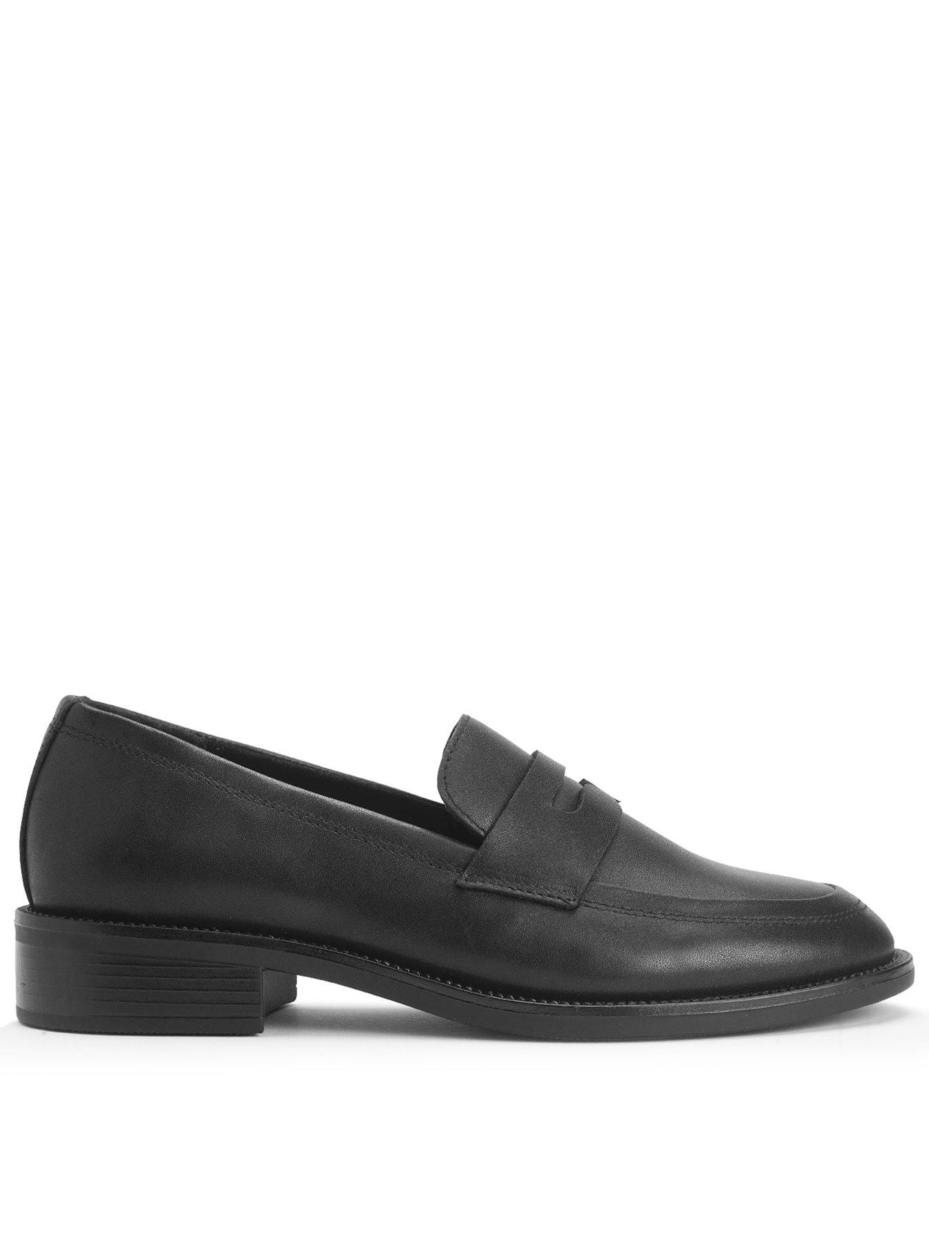 undefined Milan Girls Angry Angels Black Leather Slip On Loafer School Shoes