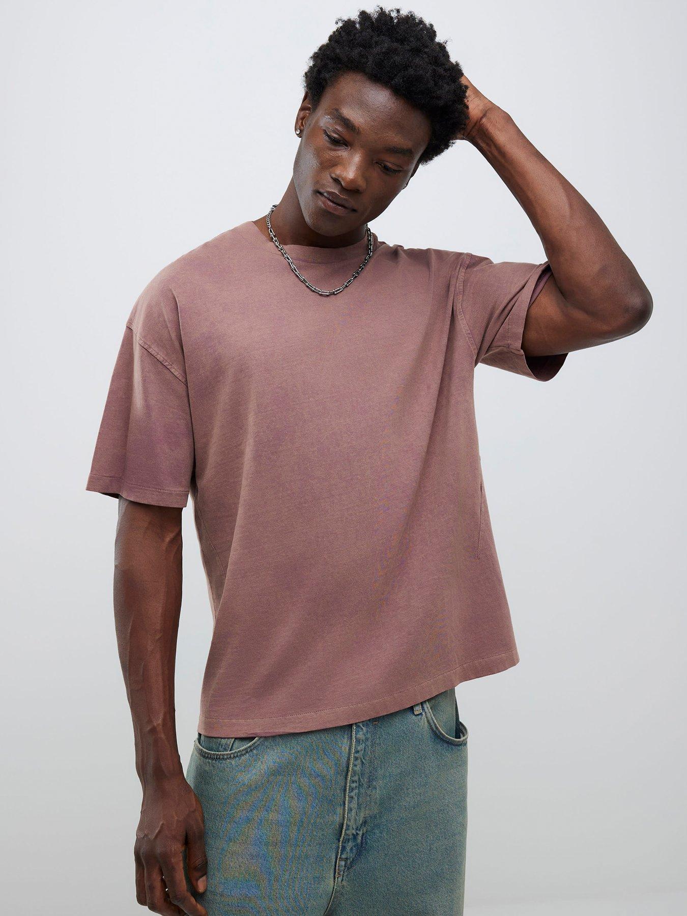 River Island: Short Sleeve Oversized Washed Dart T-Shirt - Dark Red