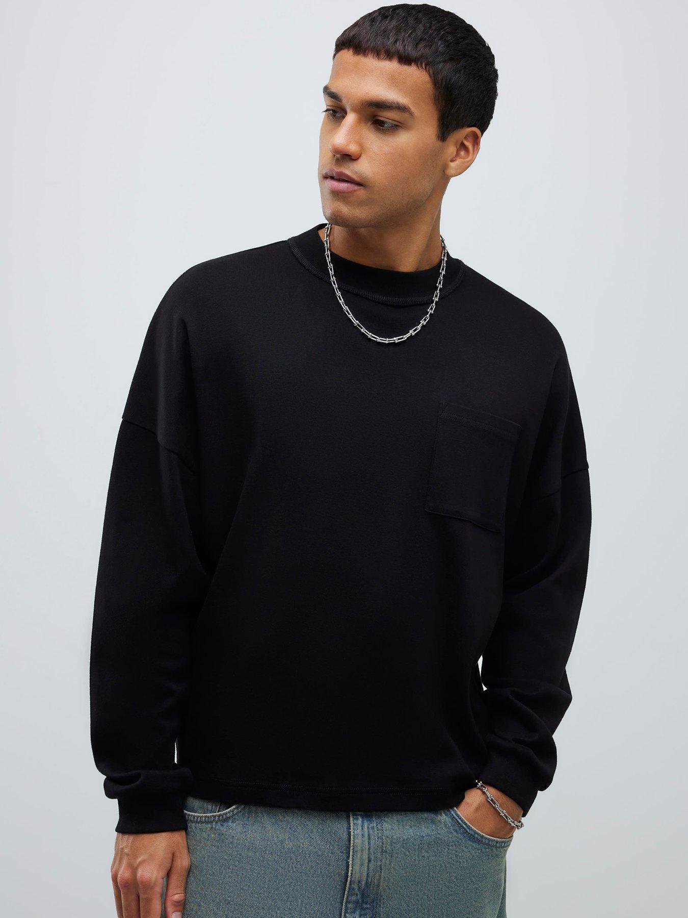 River Island Long Sleeve Pocket Reverse Seam T-Shirt - Black