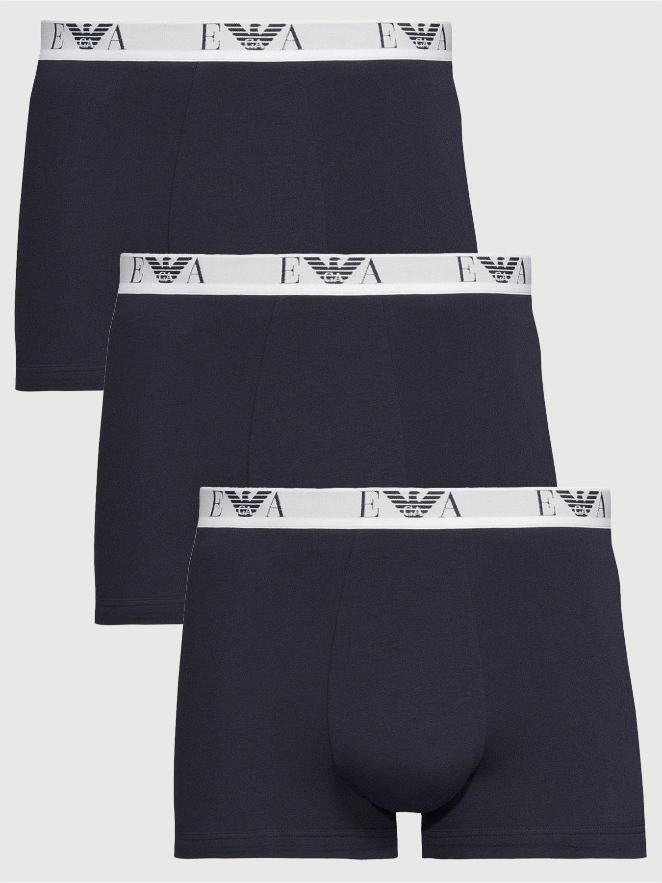 Emporio Armani Bodywear 3 Pack Eva Waistband Stretch Cotton Trunks, Navy, Size L, Men