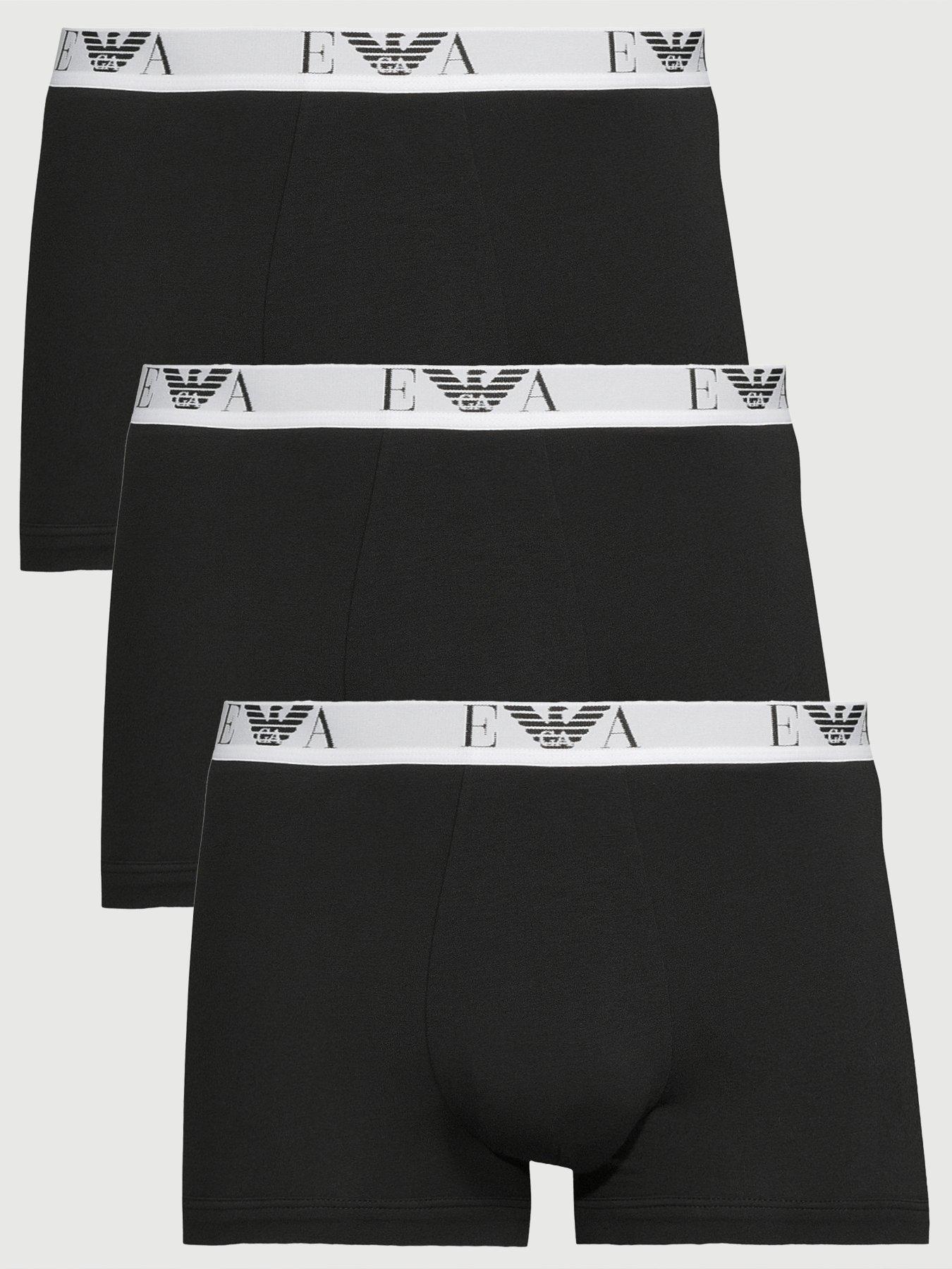 Emporio Armani Bodywear 3 Pack Eva Waistband Stretch Cotton Trunks - Black