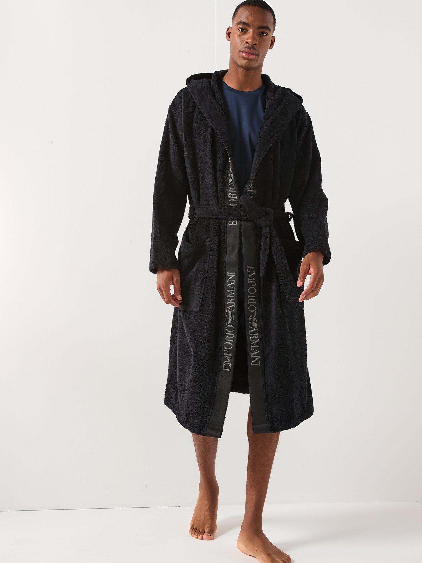 Emporio Armani Bodywear Fleece Bath Robe - Black