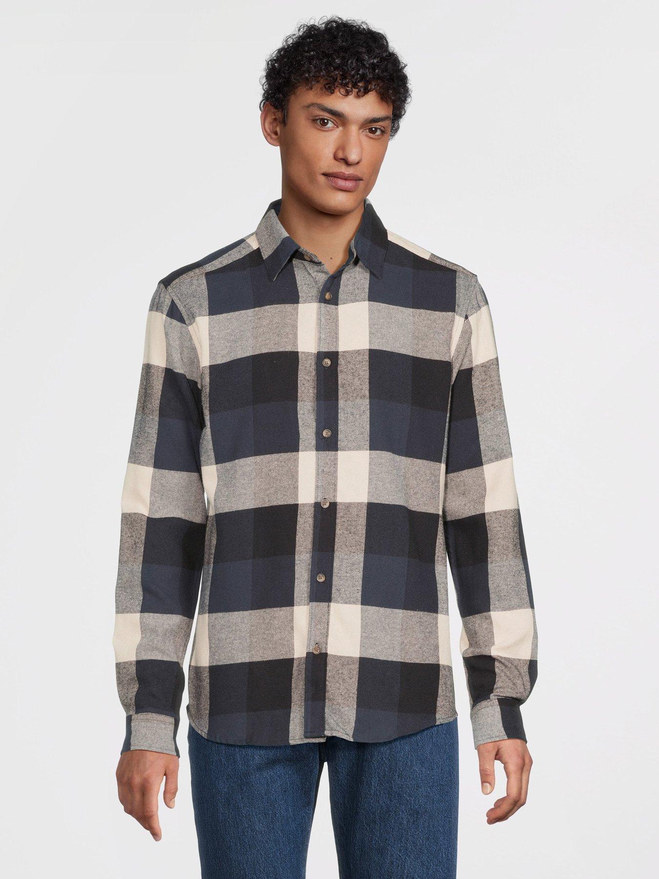 ONLY & SONS: Gudmund Long Sleeve Checked Shirt - Navy