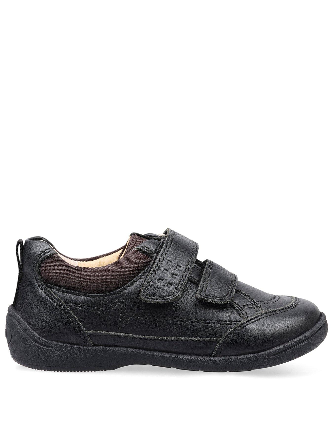 undefined Zigzag Boys Black Leather Double Rip Tape First School Shoes
