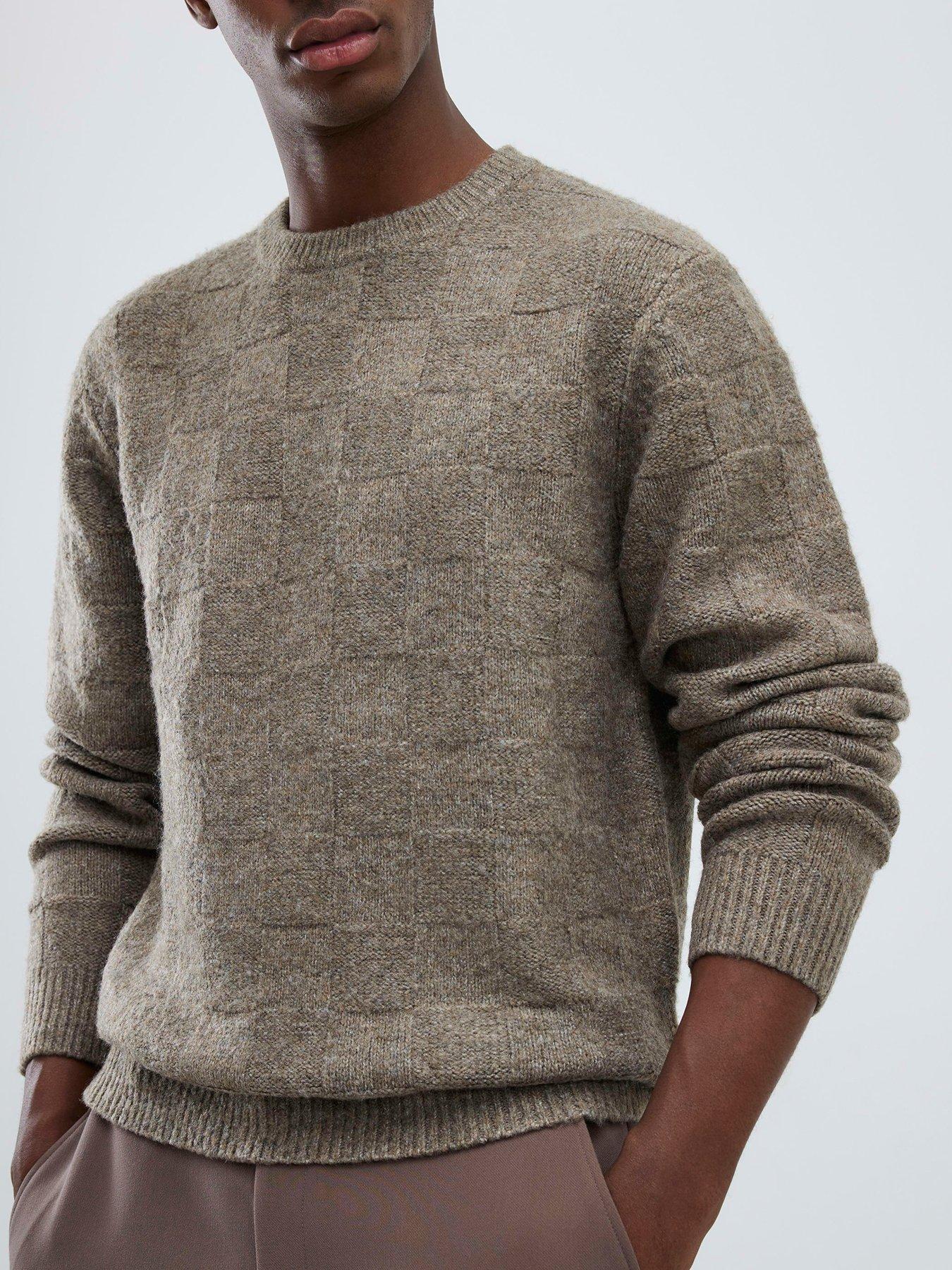 River Island Midweight Checkerboard Knitted Jumper - Beige