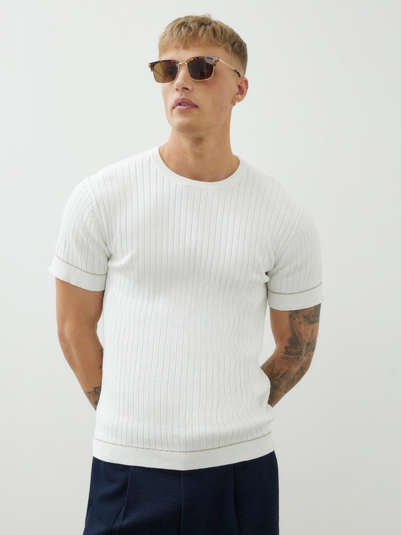 undefined Short Sleeve Rib Knitted T-Shirt - White