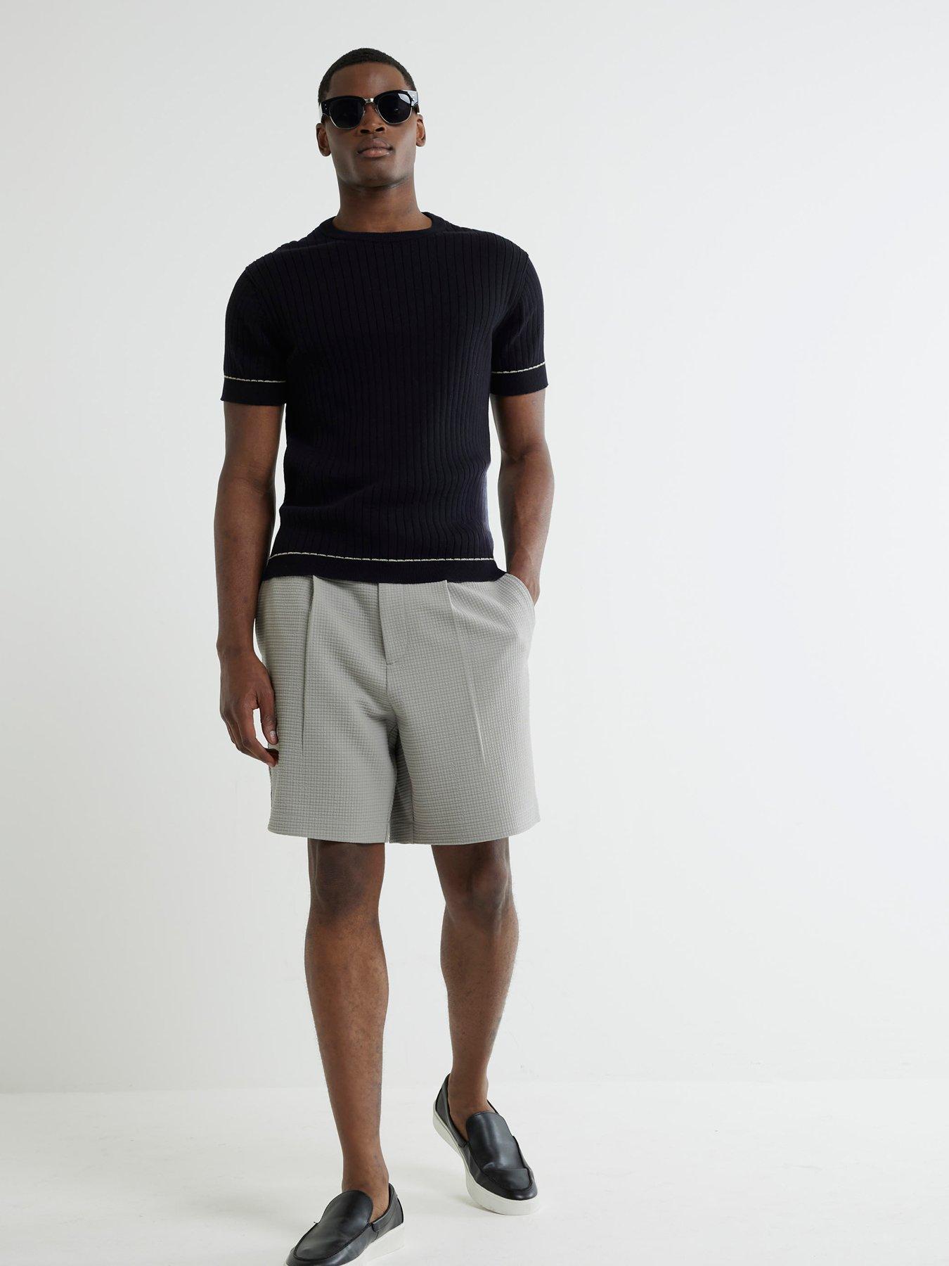 Image 3 of 4 of River Island Short Sleeve Rib Knitted T-Shirt - Black