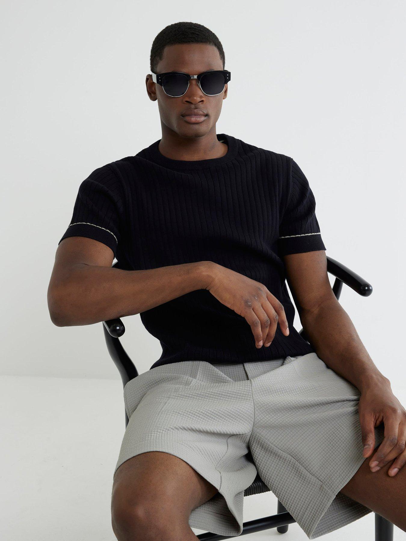 Image 4 of 4 of River Island Short Sleeve Rib Knitted T-Shirt - Black