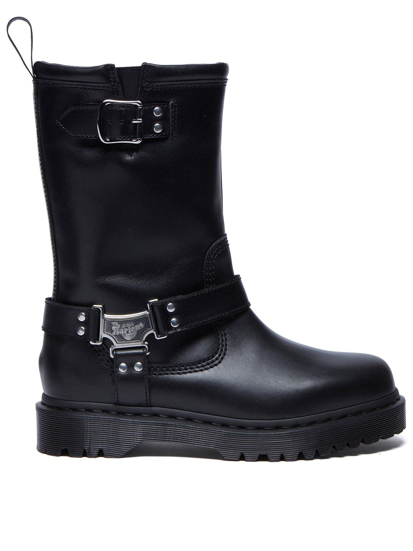 undefined Anistone Tall Pull On Leather Biker Boots - Black