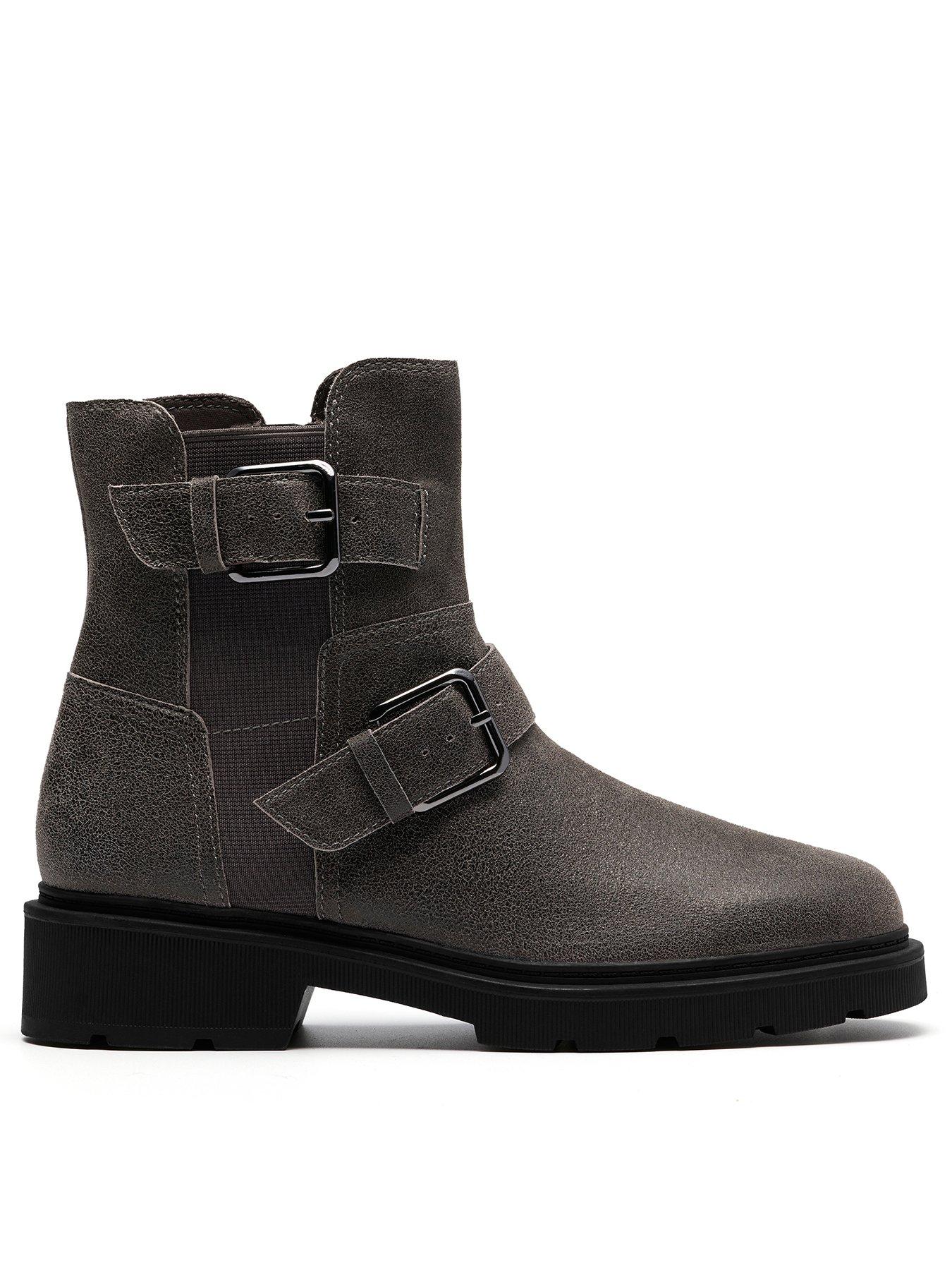 Calvin Klein Zwarte Leren Combatlaarzen met Rubberen Zool Black Dames