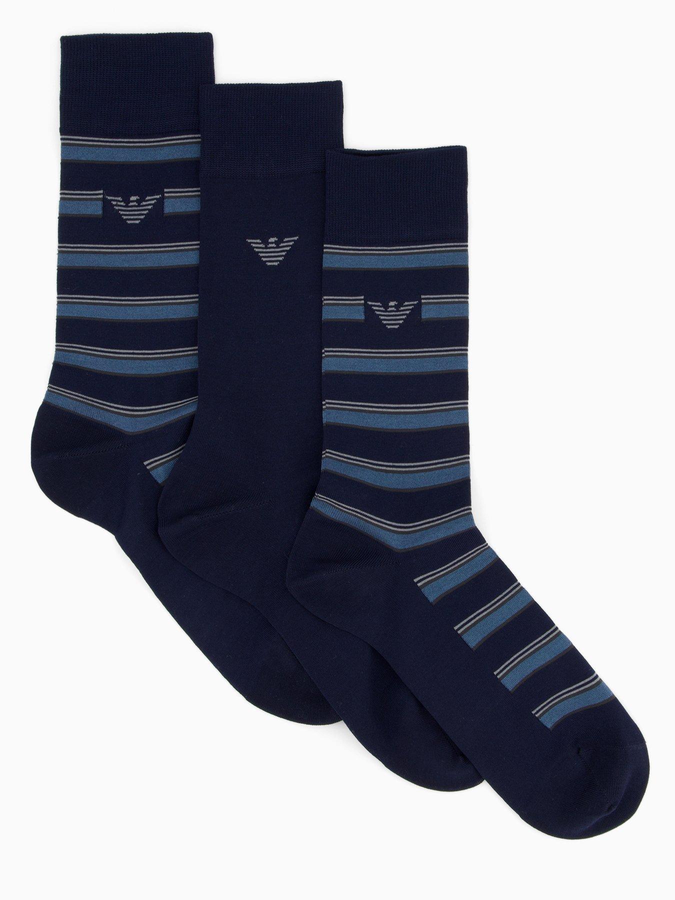 Emporio Armani Bodywear 3 Pack Pattern Crew Socks - Blue