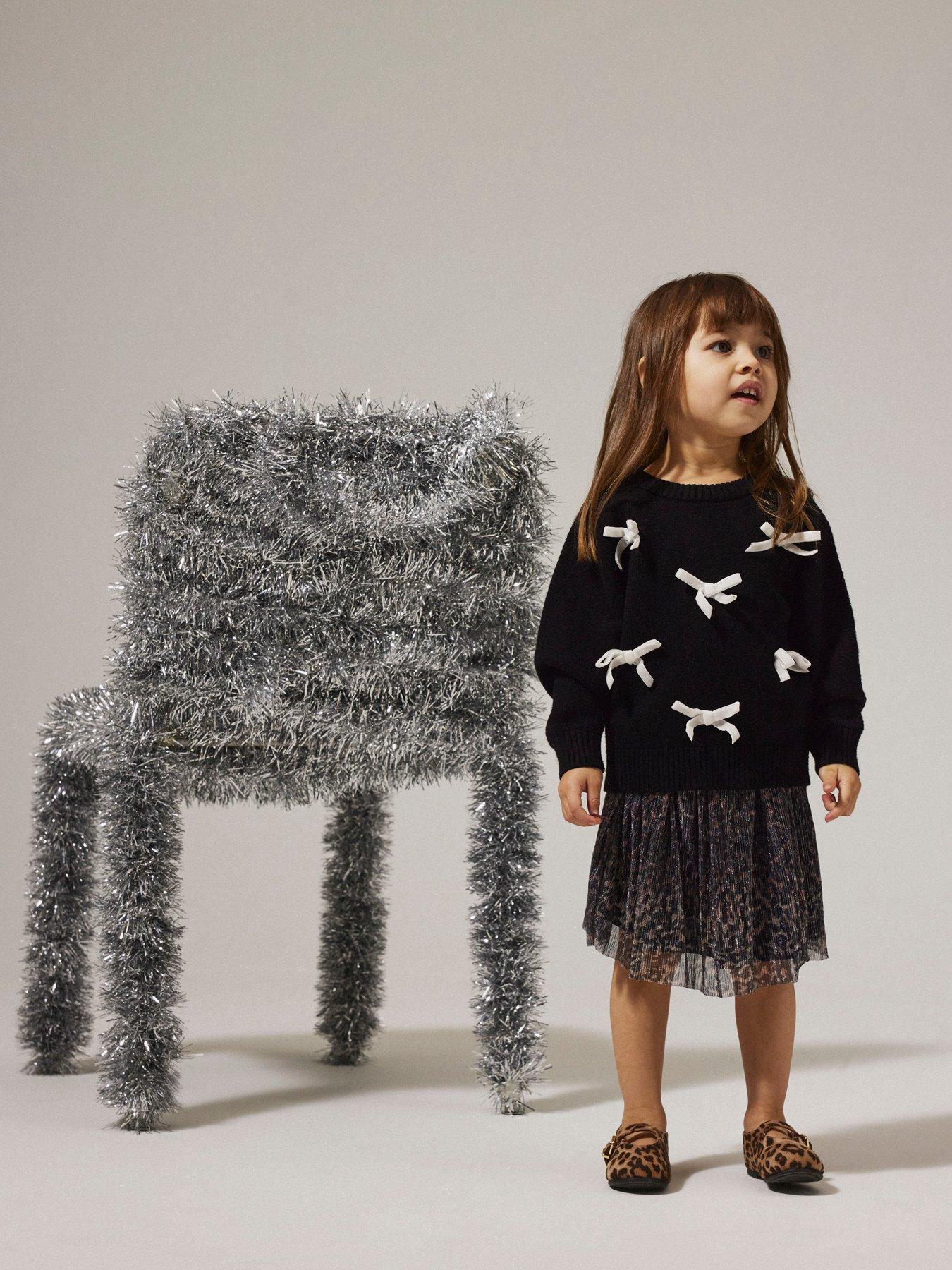 Name It Mini Girls 3D Bow Knitted Jumper, Black, Size Age: 1.5-2 Years