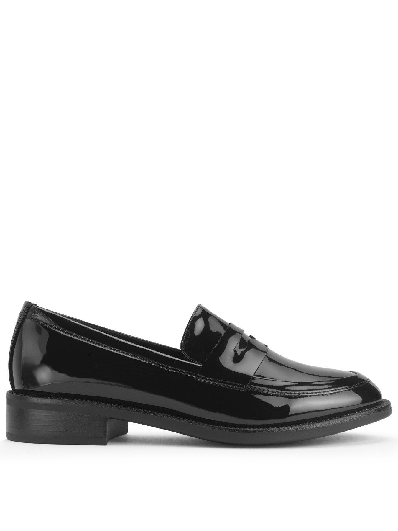 undefined Milan Angry Angels Girls Black Patent Slip On Loafer School Shoes