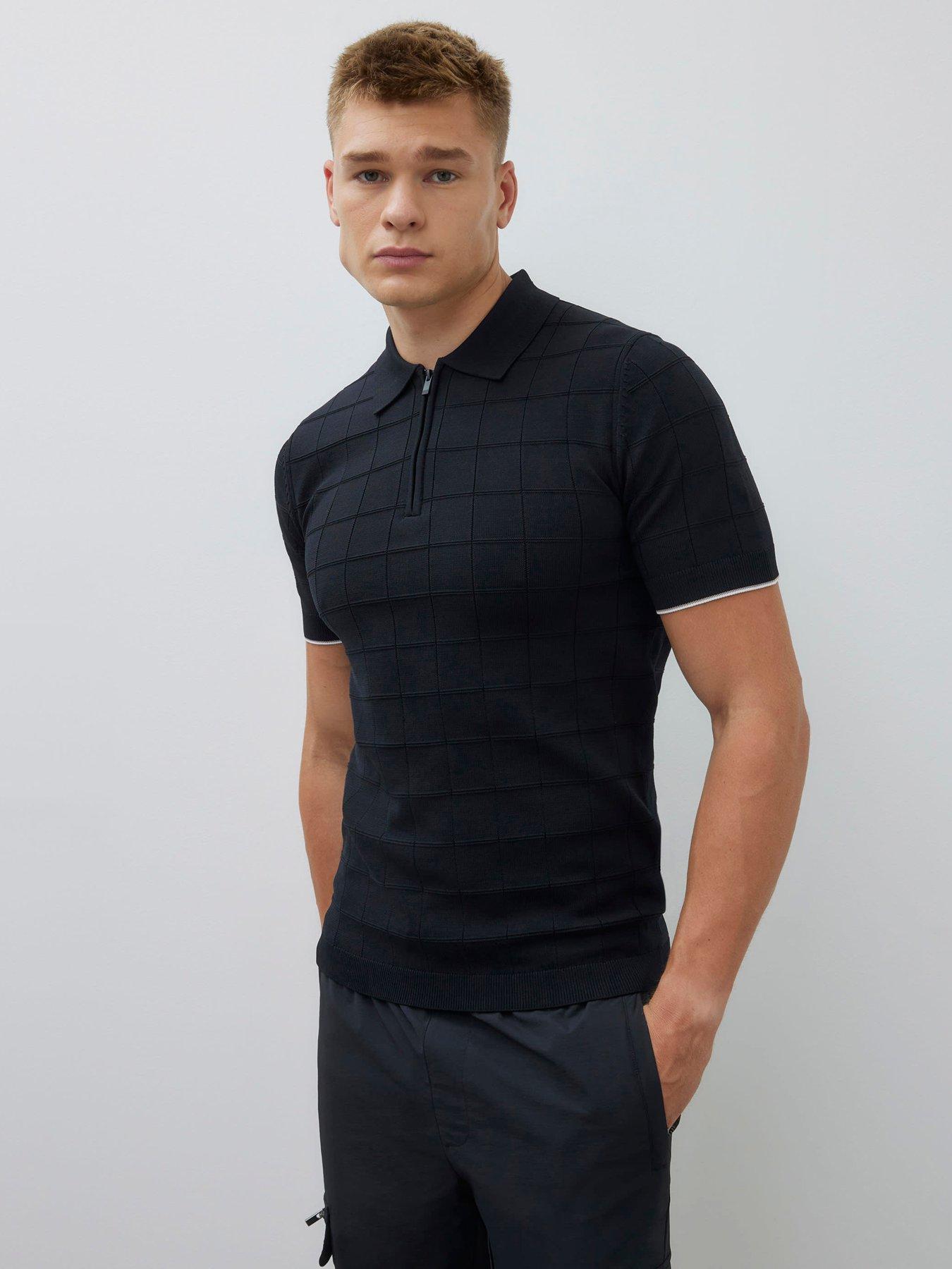 undefined Short Sleeve Textured Muscle Fit Knitted Polo Shirt - Black