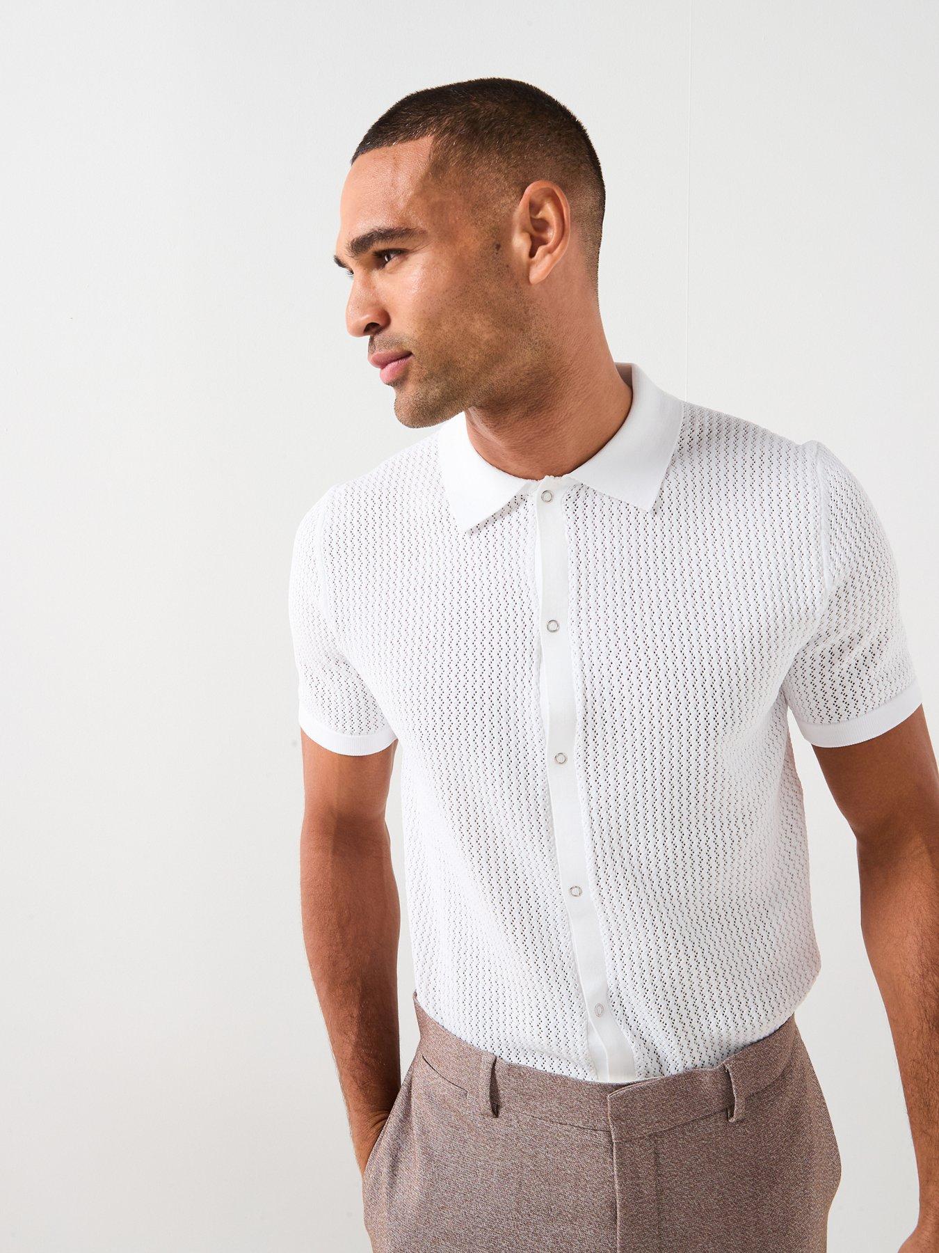 River Island Short Sleeve Muscle Fit Textured Knit Shirt - White | Very