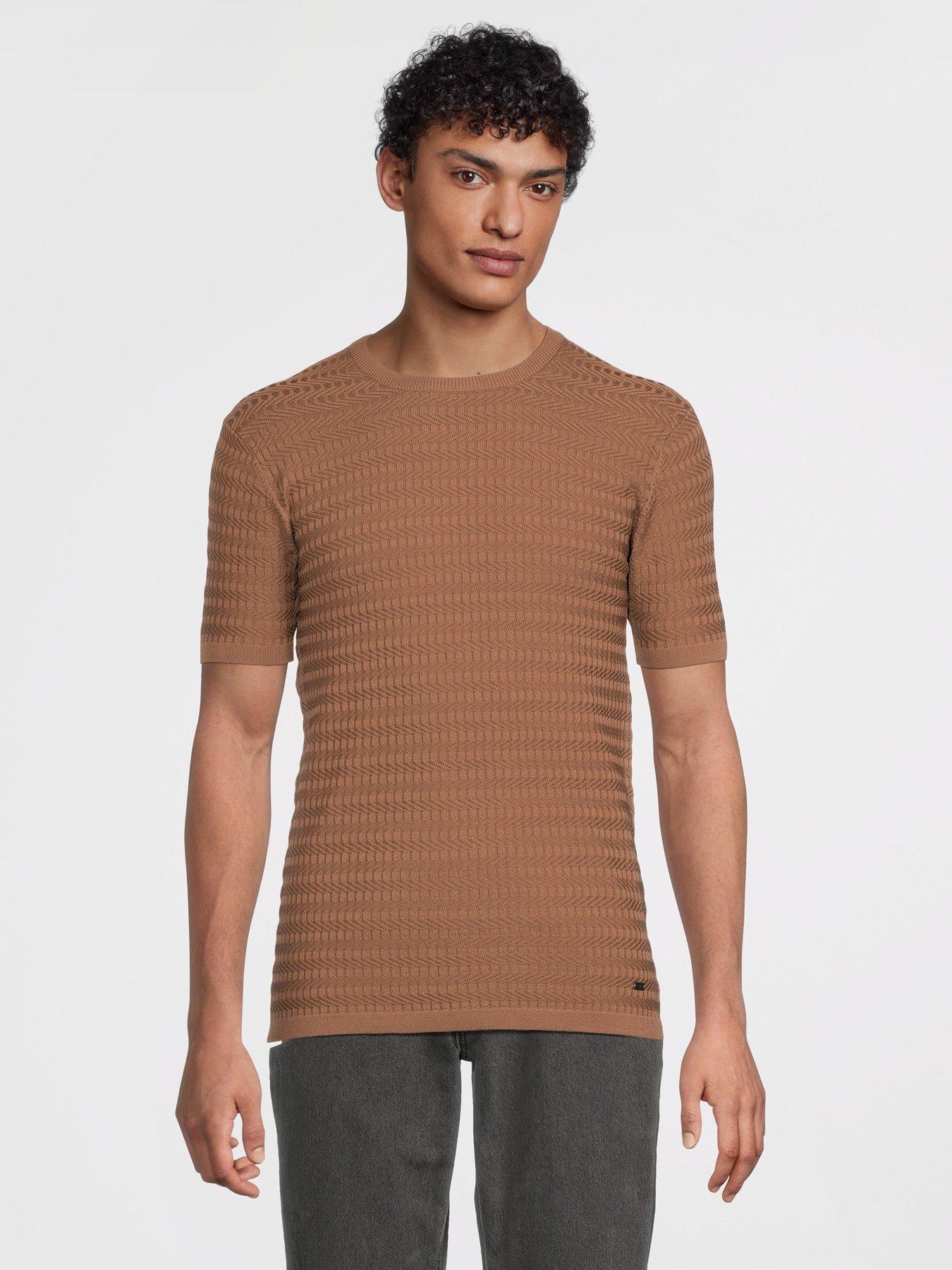 River Island Luca Muscle Fit Knit T-Shirt - Brown