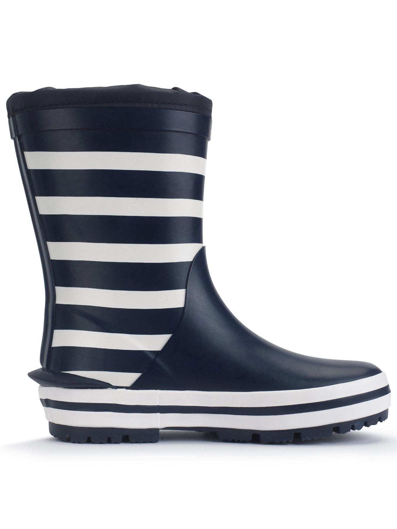 undefined Big Puddle Waterproof Navy White Stripe Kids Wellington Boots