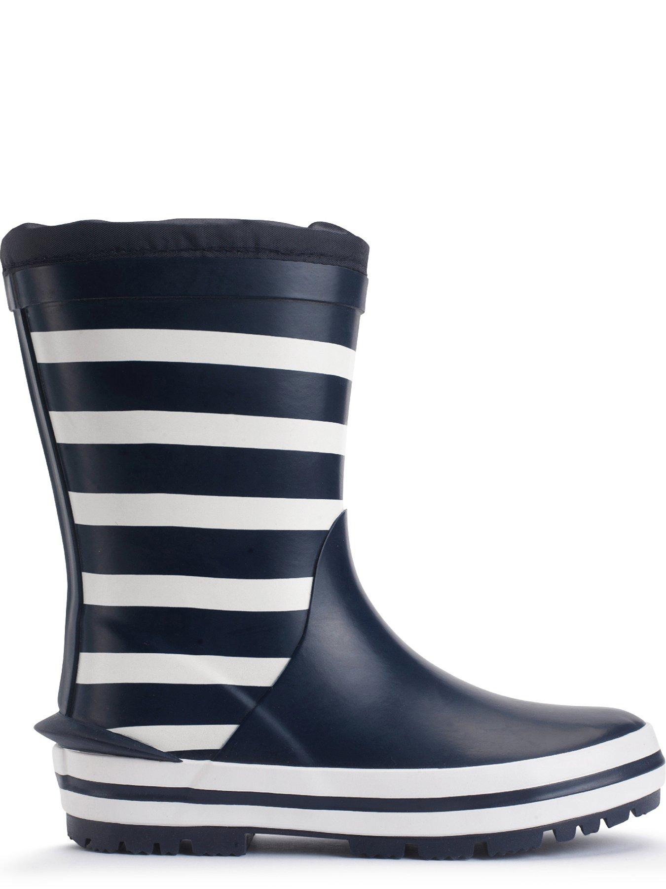 Image 4 of 5 of Start-rite Big Puddle Waterproof Navy White Stripe Kids Wellington Boots