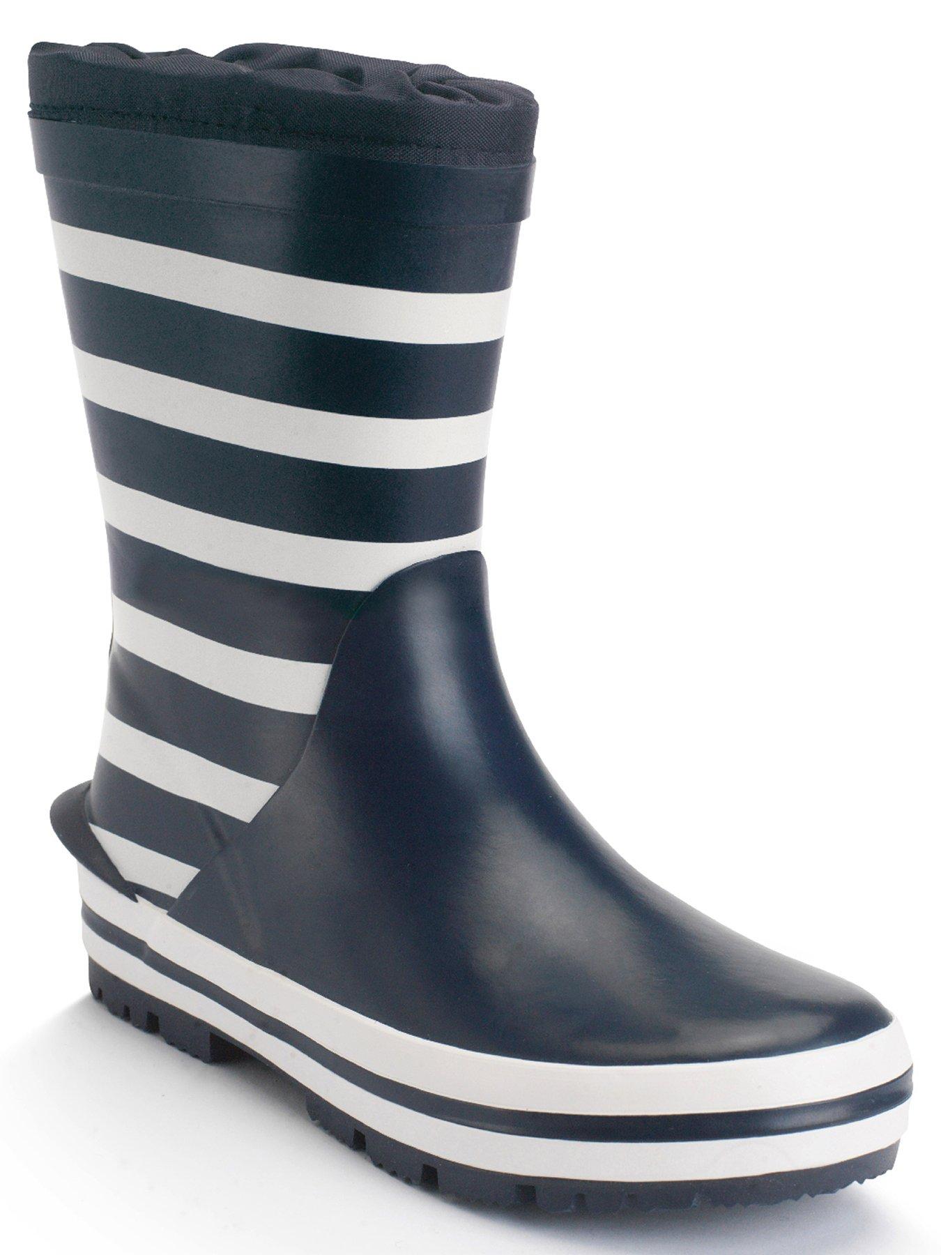Image 5 of 5 of Start-rite Big Puddle Waterproof Navy White Stripe Kids Wellington Boots
