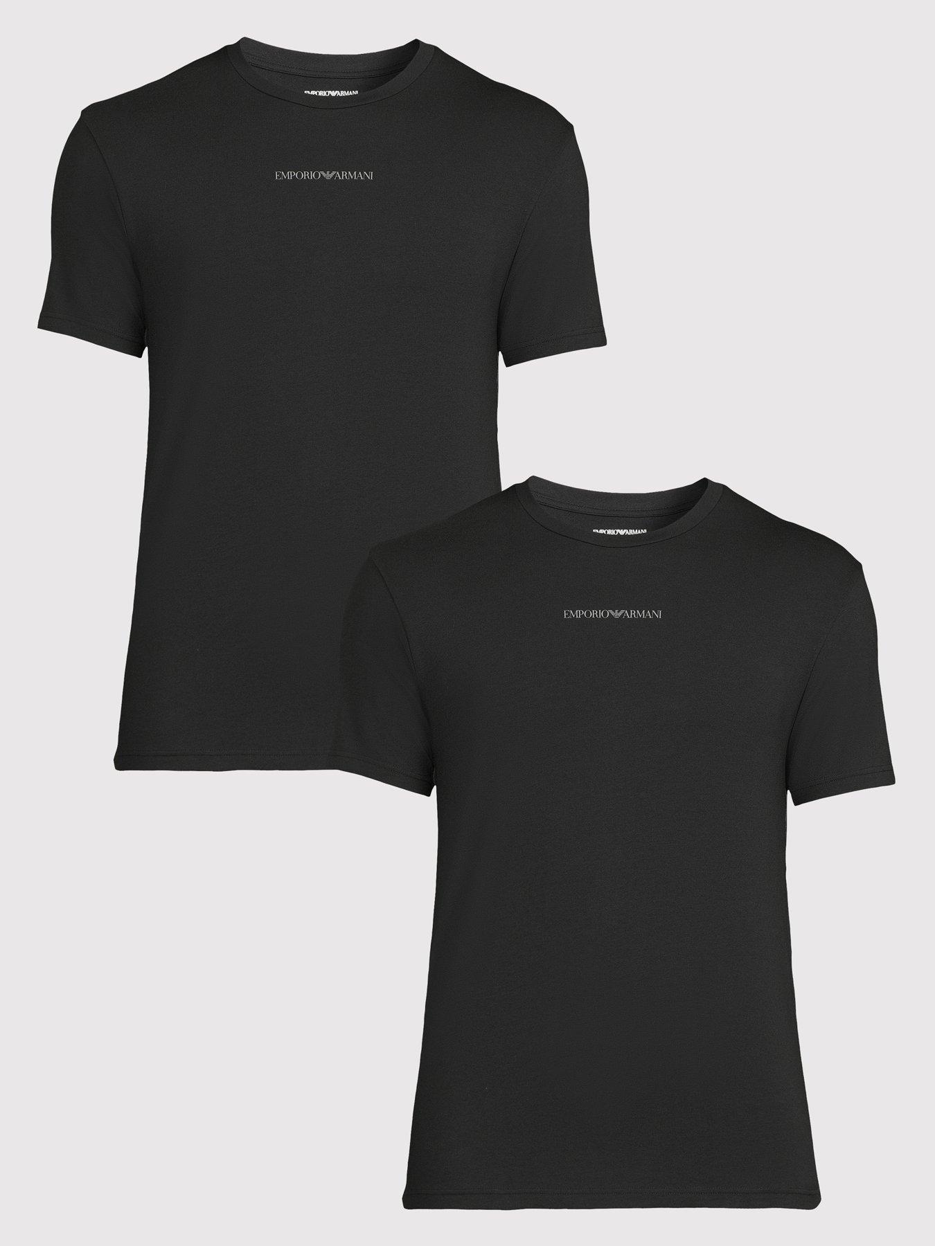 Emporio Armani Bodywear 2 Pack Pipe Detail T-Shirts - Black