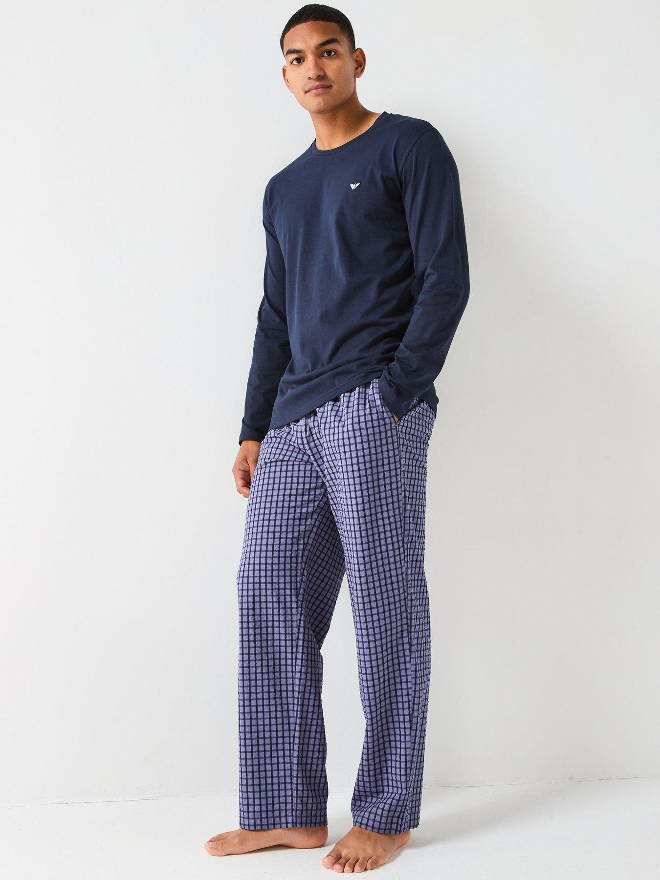 Emporio Armani Bodywear Yarn Dyed Woven Long Pyjama Set - Dark Blue