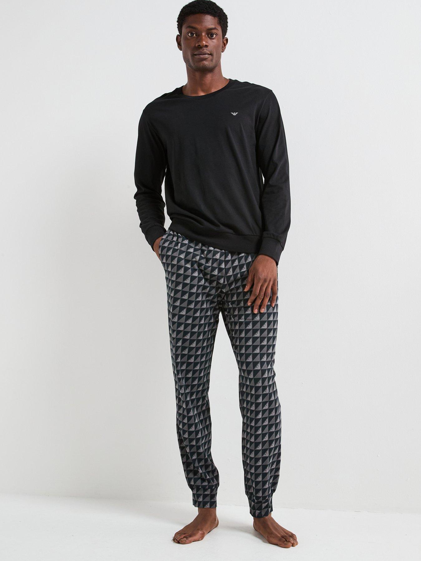 Image 1 of 4 of Emporio Armani Bodywear Print/ Plain Jersey Pyjama Set - Black