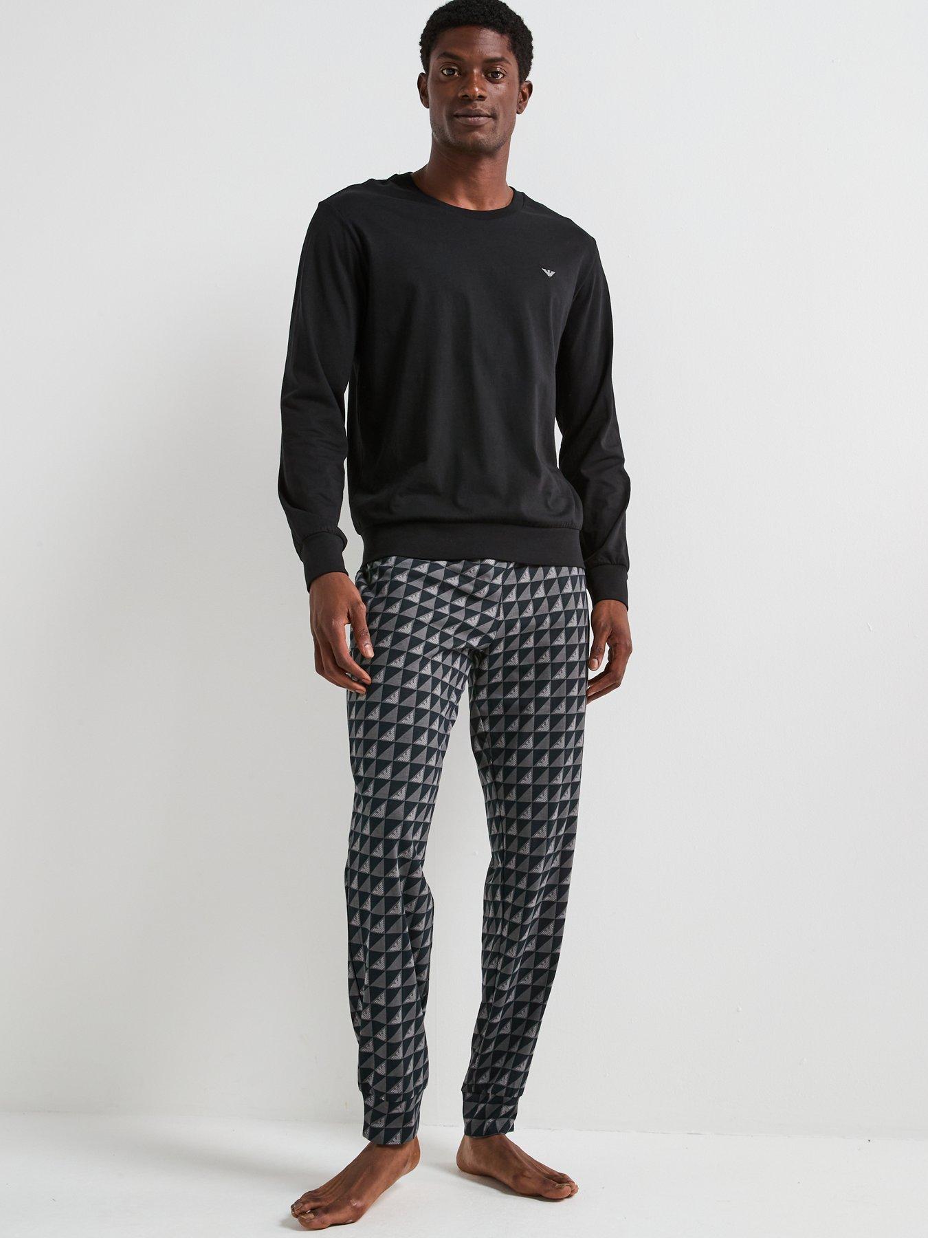 Image 3 of 4 of Emporio Armani Bodywear Print/ Plain Jersey Pyjama Set - Black