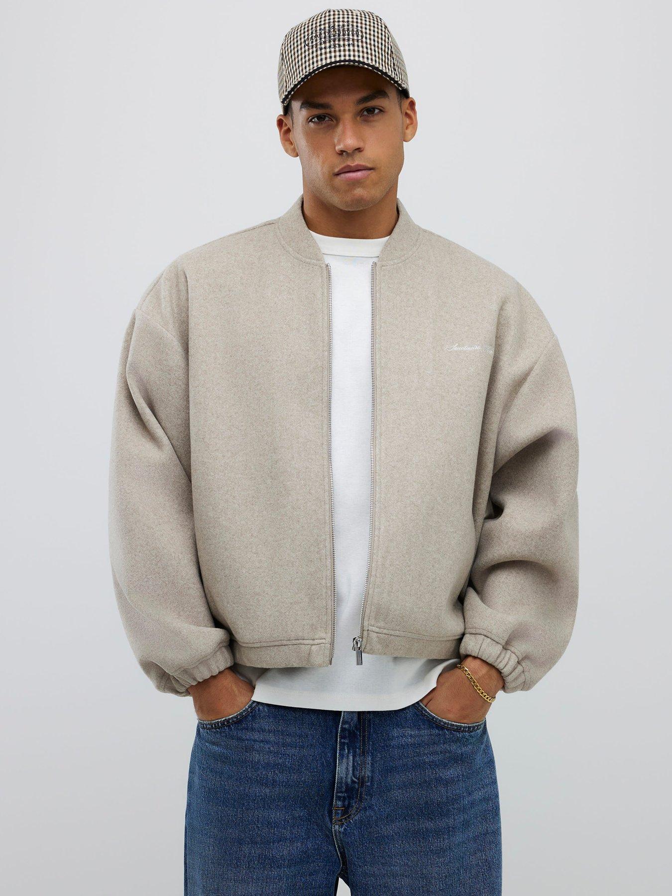 River Island Long Sleeve Sanctuaire Felt Bomber Jacket - Beige