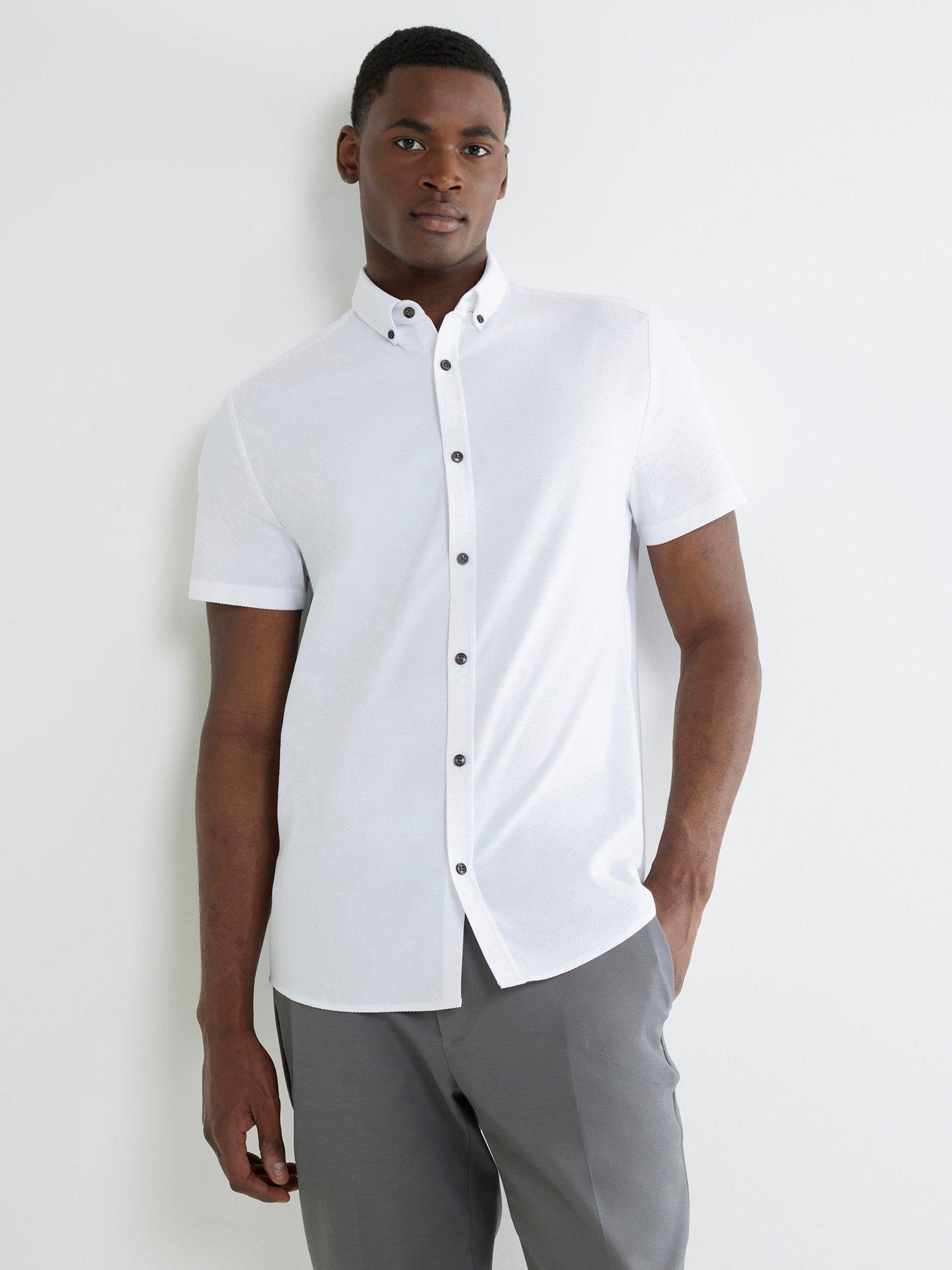 undefined Short Sleeve Textured Muscle Fit Shirt - White