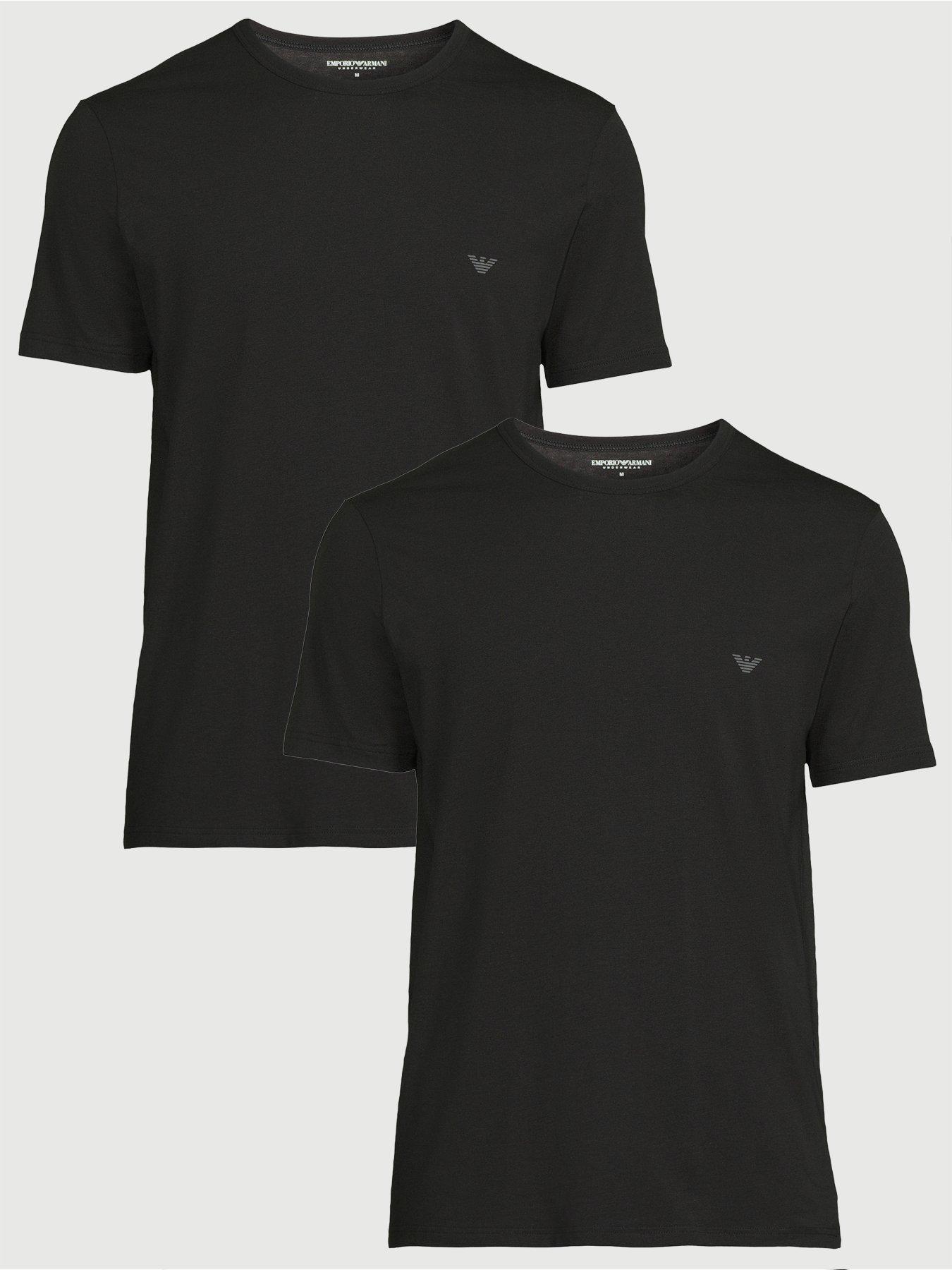 Image 1 of 6 of Emporio Armani Bodywear 2 Pack Stretch Cotton Crew Neck T-Shirts - Black