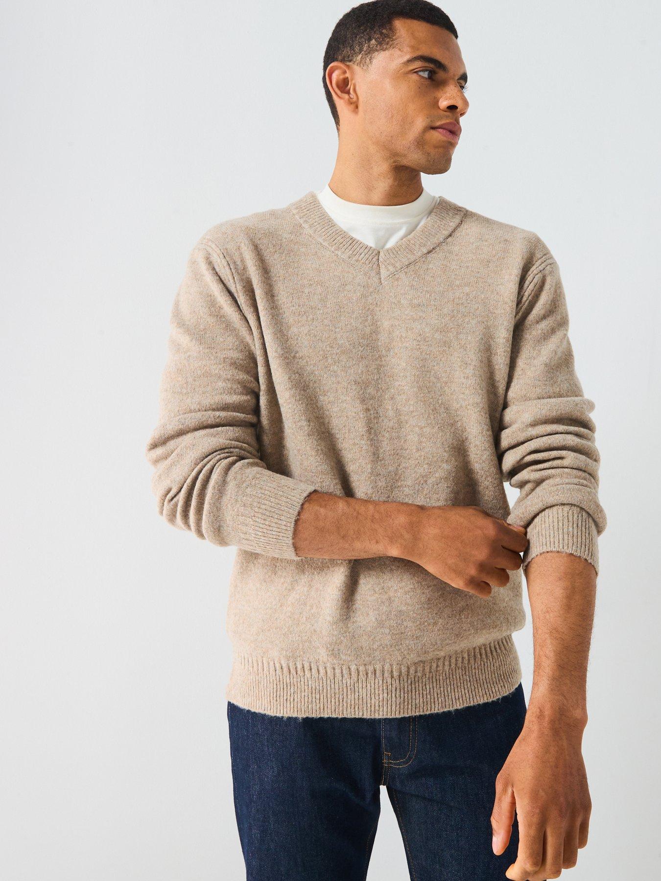 ONLY & SONS Brushed V-Neck Knitted Jumper - Beige