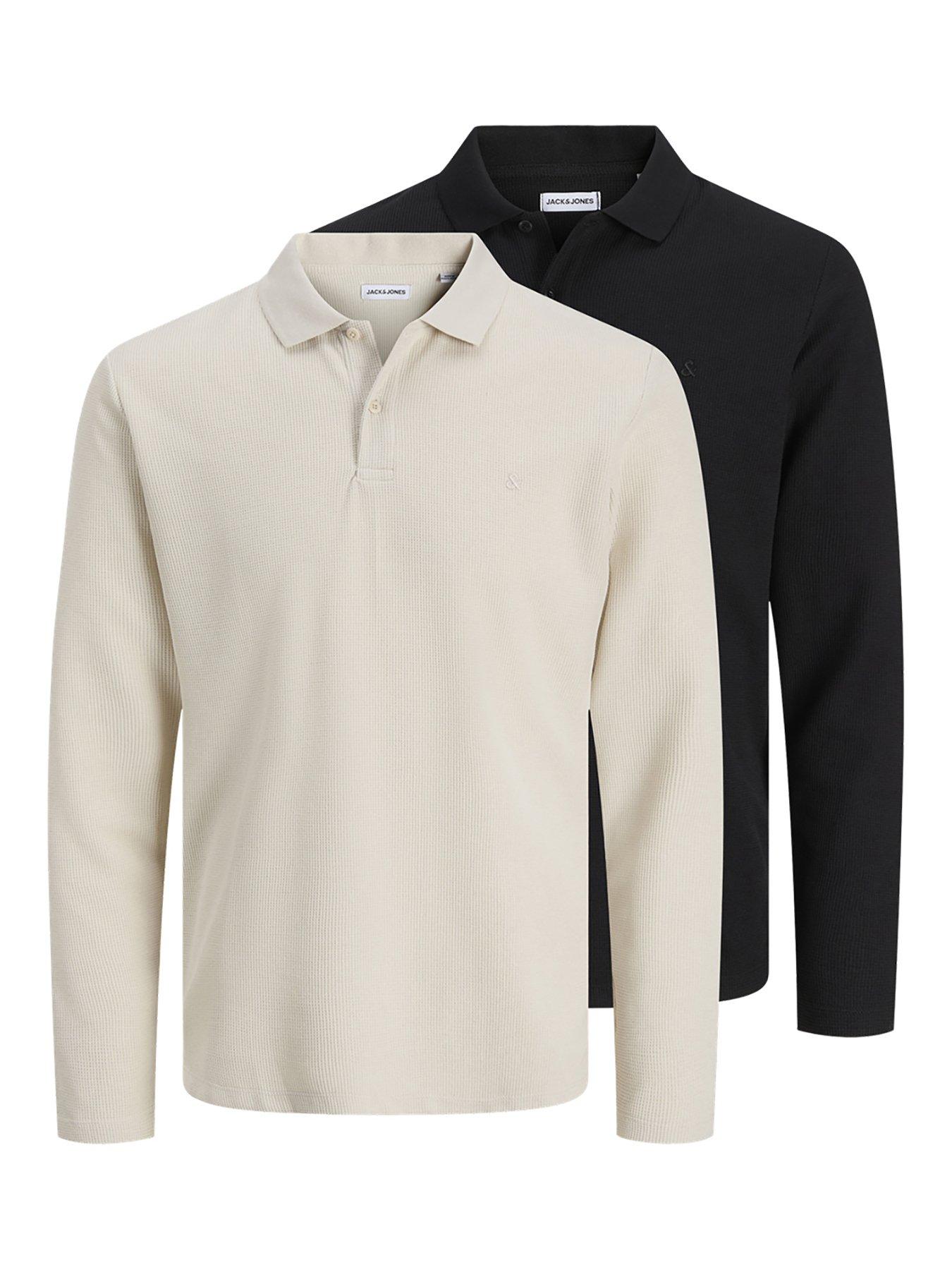 Jack & Jones 2 Pack Auston Long Sleeve Polo Shirts - Black