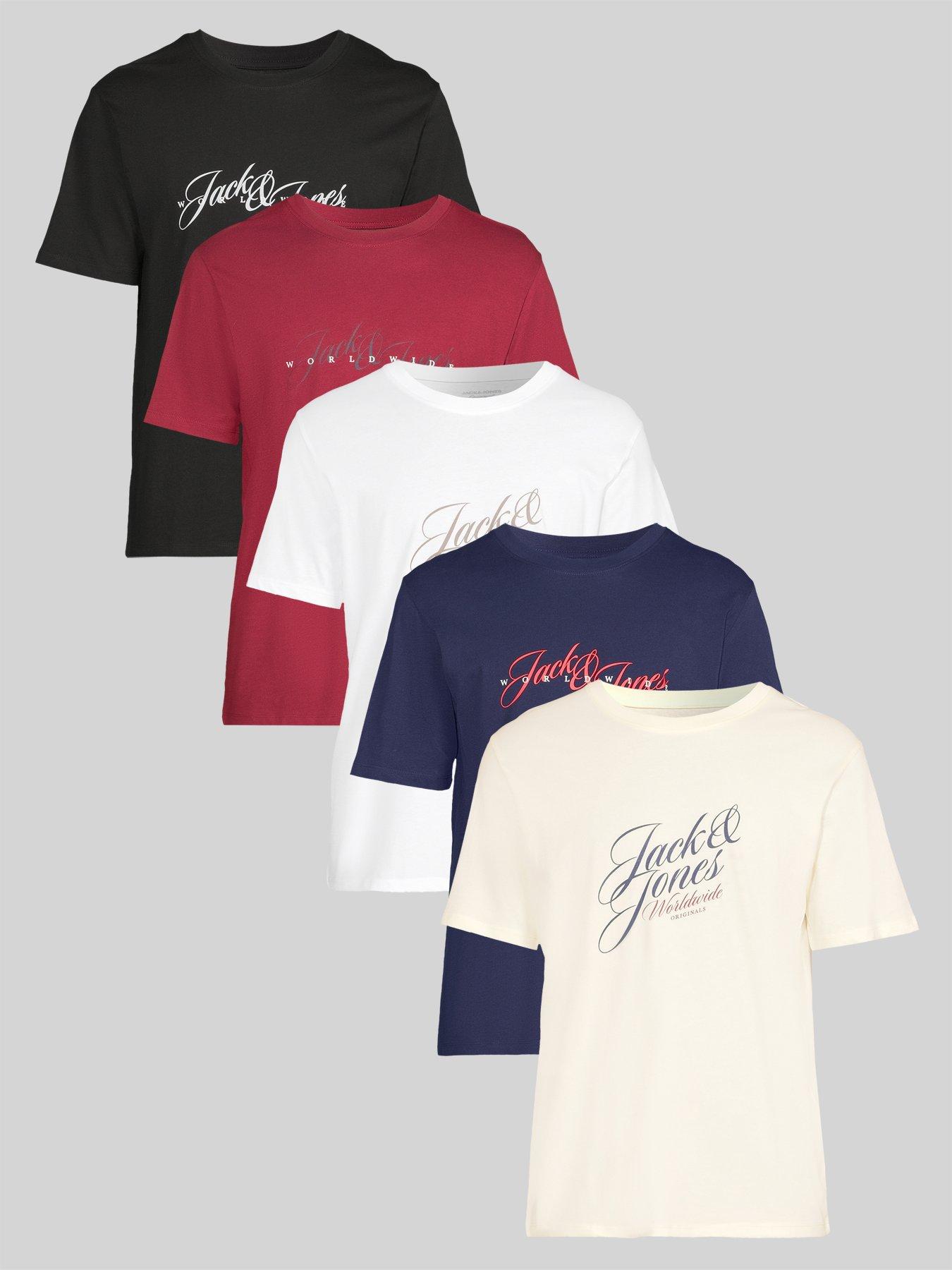 Jack & Jones 5 Pack Short Sleeve Crew Neck T-Shirts - Multi