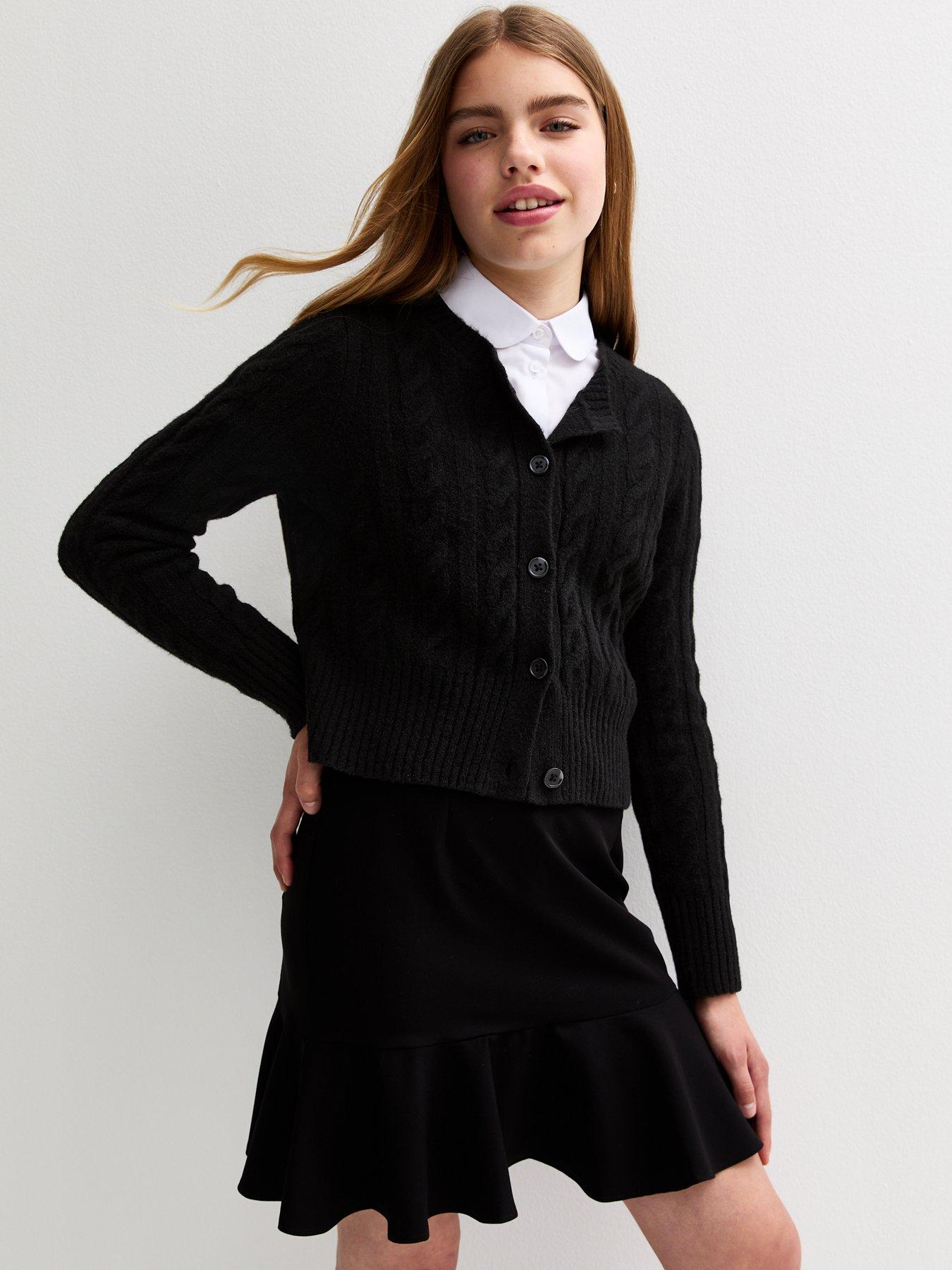 undefined Girls Cable Knit School Cardigan - Black