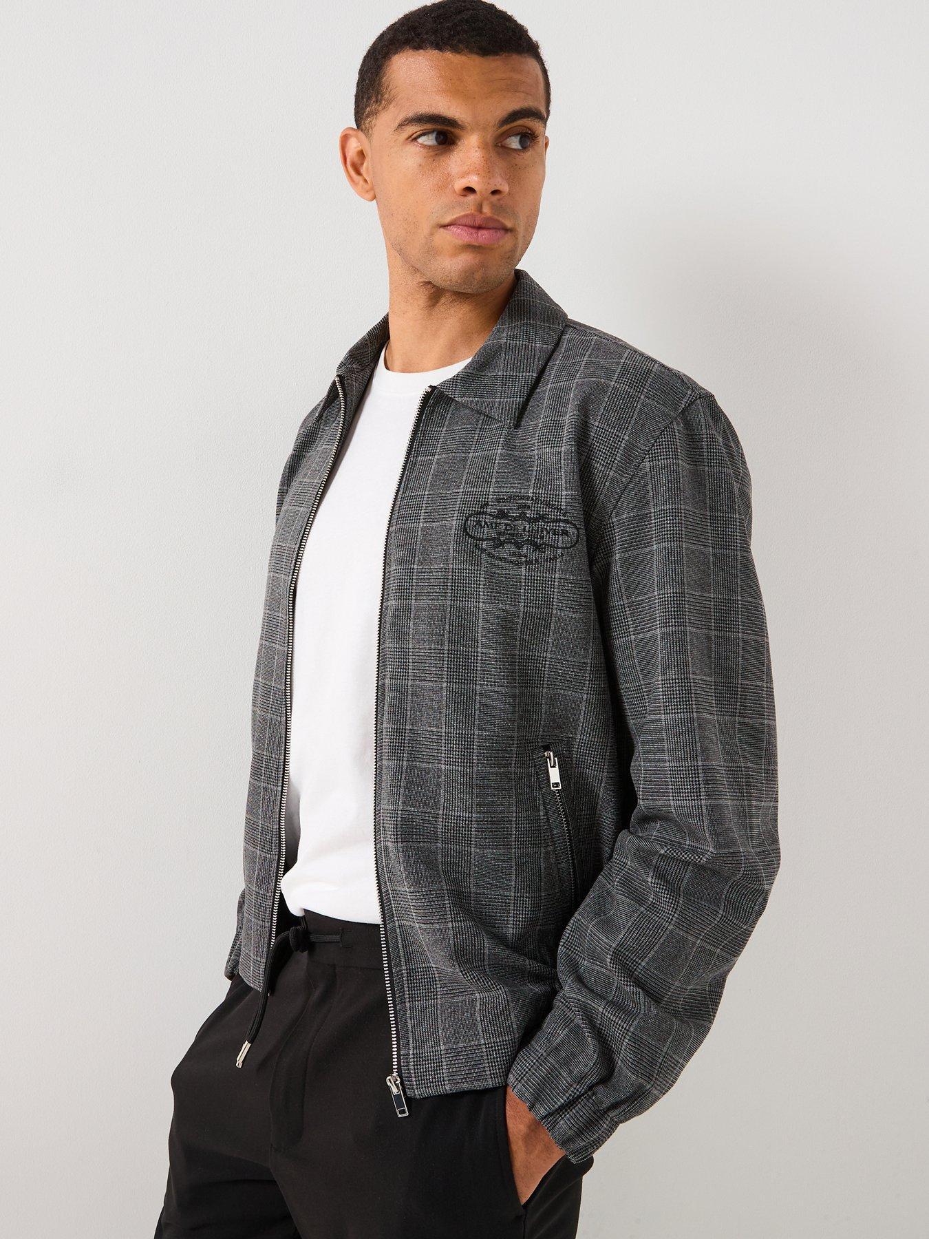 River Island Check Harrington Jacket Dark Grey Very