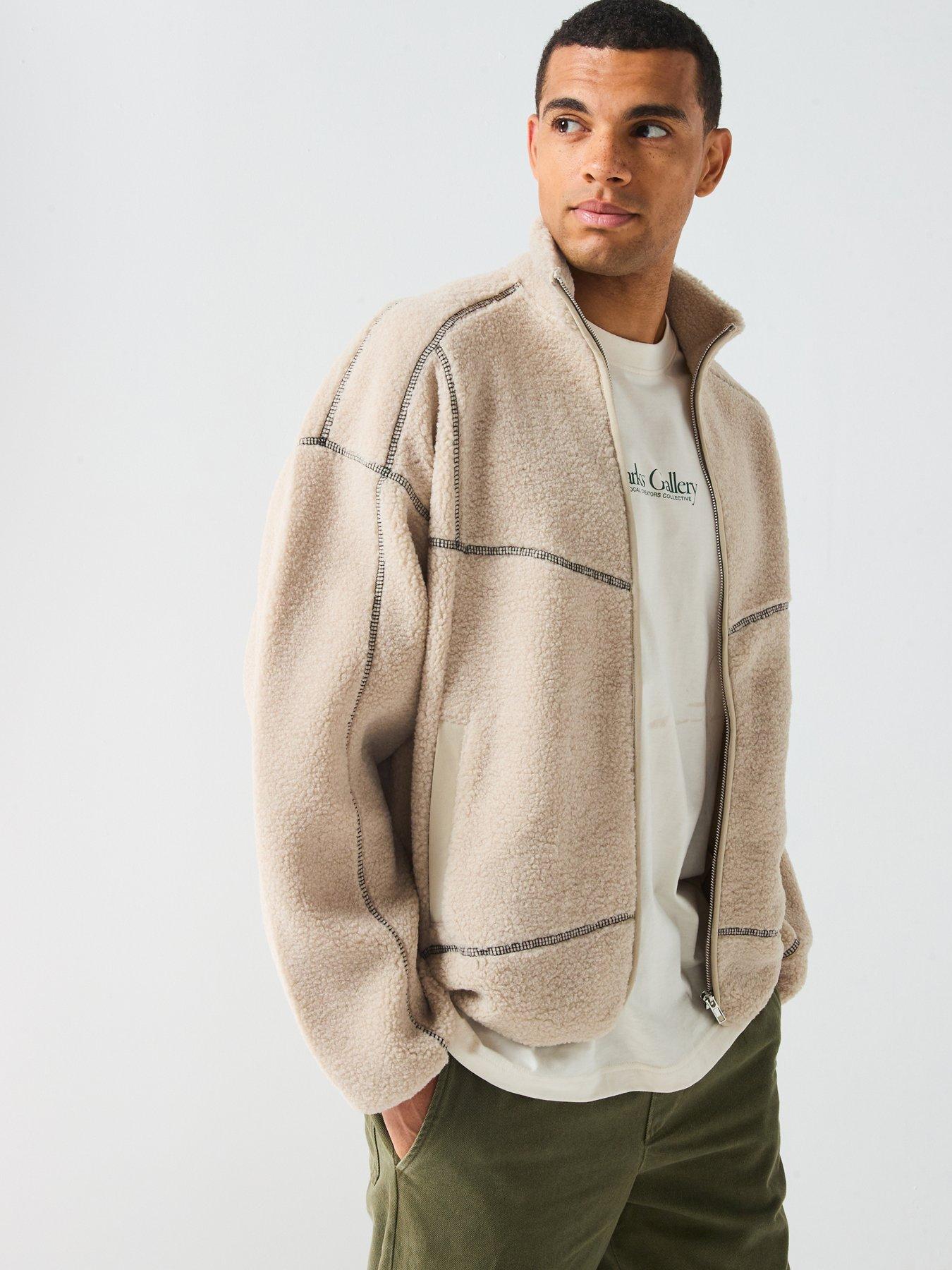 ONLY & SONS Fleece Long Sleeve Full Zip Jacket - Beige