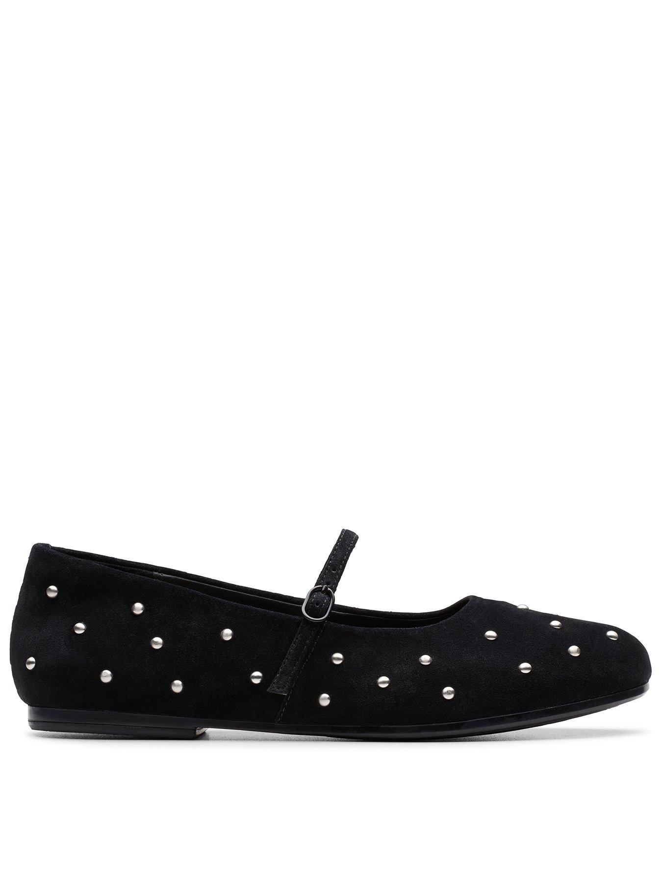 Clarks Livia Stud Suede Ballerinas - Black