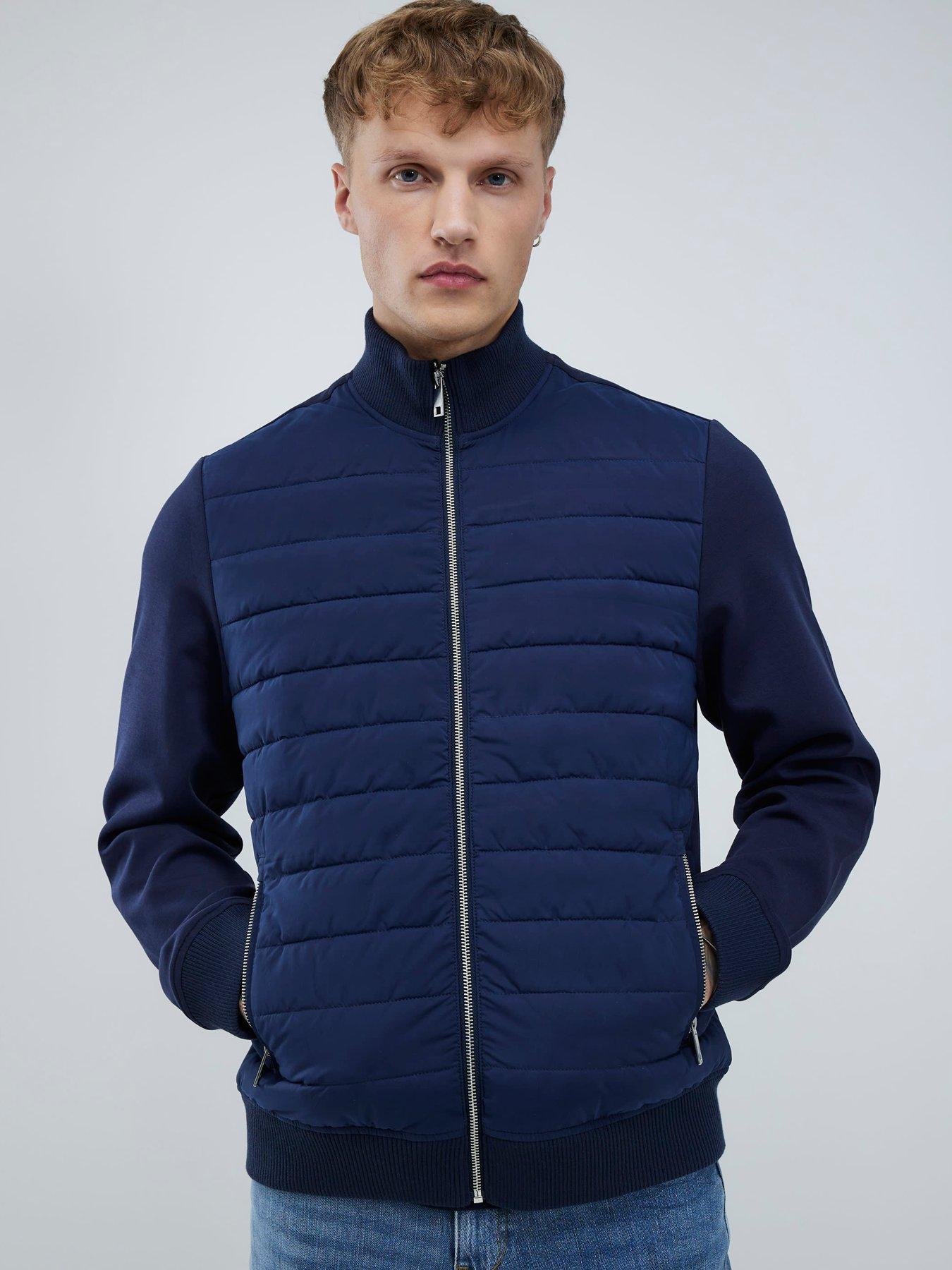 Image 1 of 4 of River Island Funnel Neck Quilted Hybrid Jacket - Navy