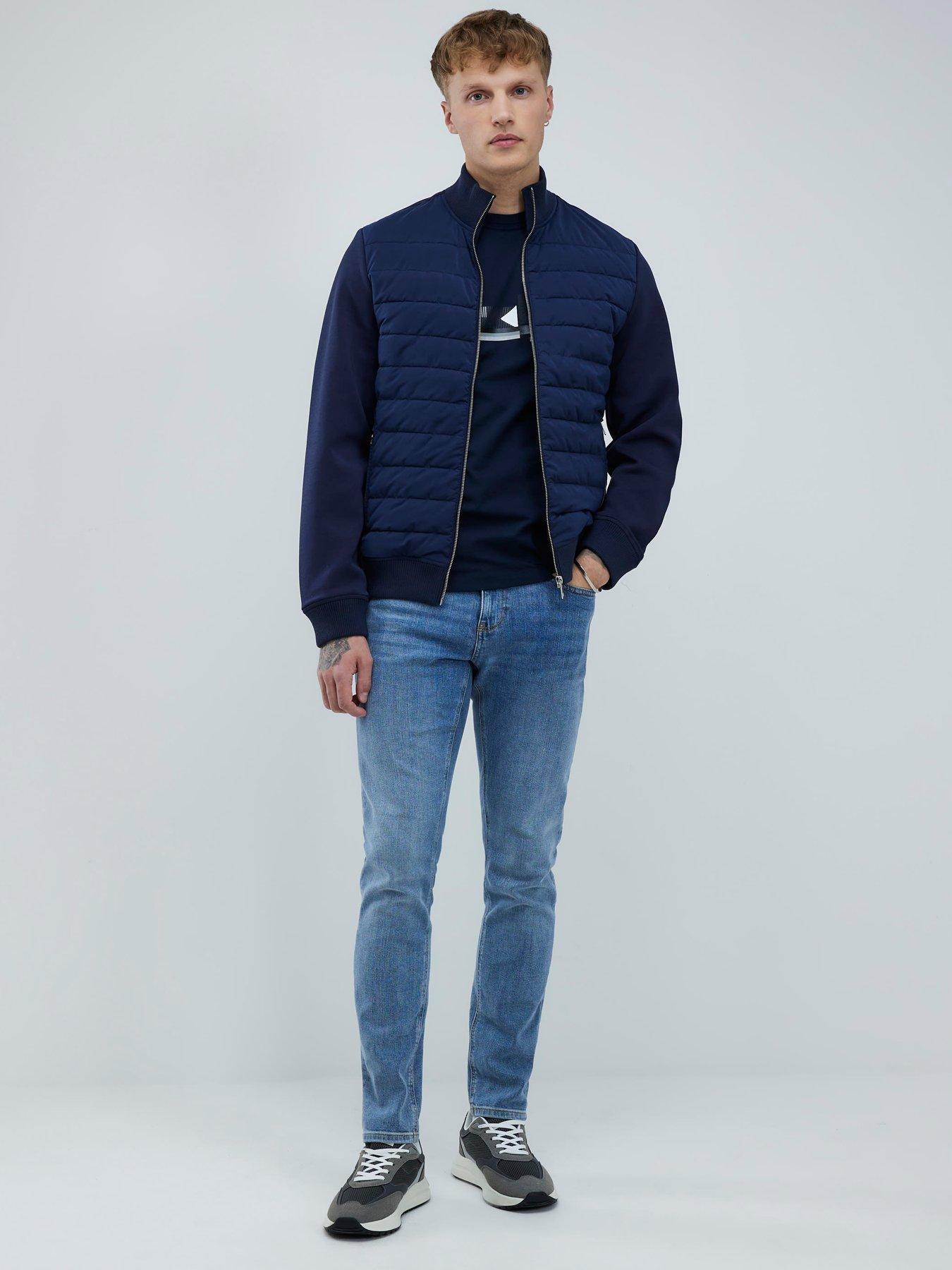 Image 3 of 4 of River Island Funnel Neck Quilted Hybrid Jacket - Navy