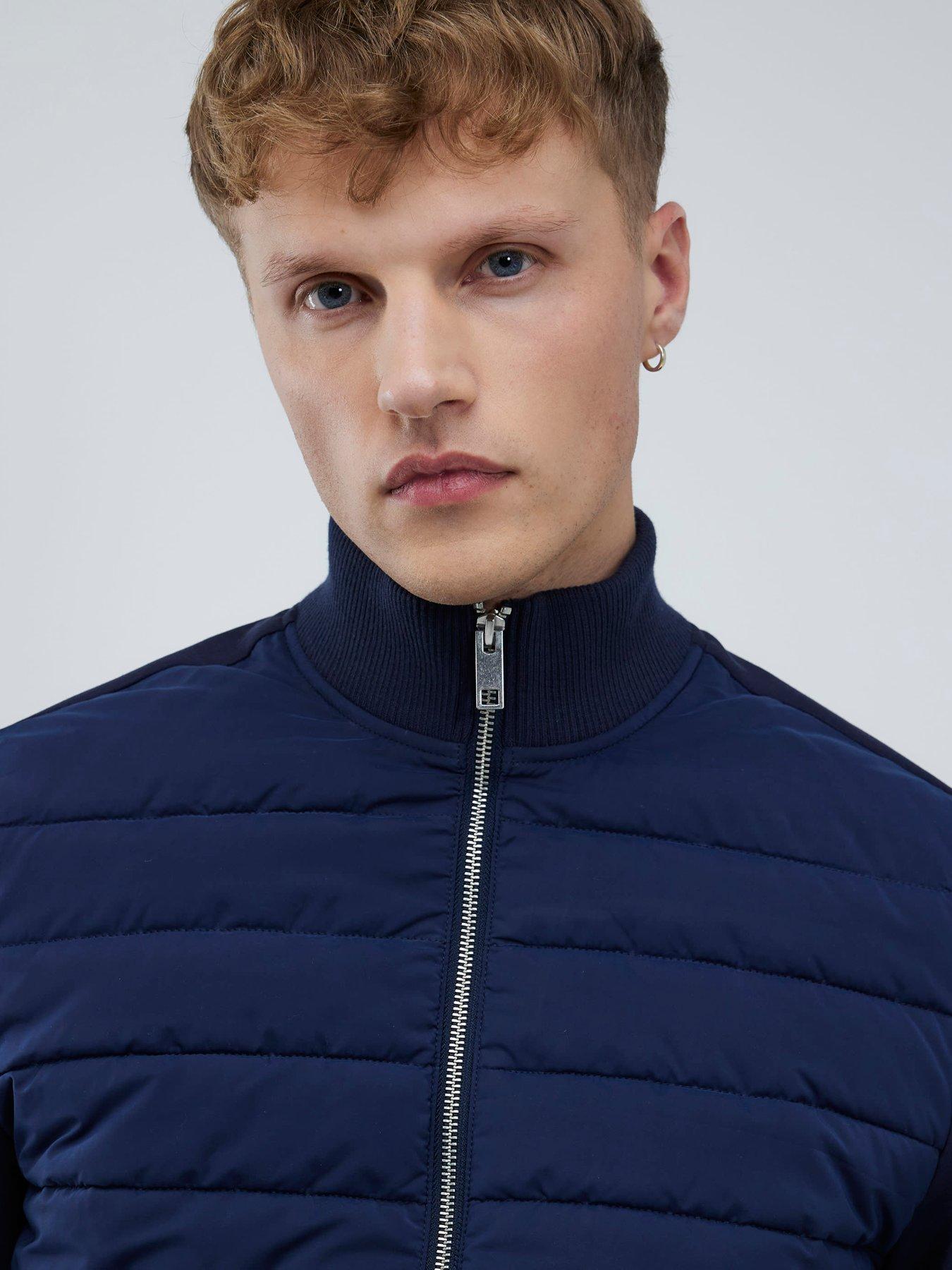 Image 4 of 4 of River Island Funnel Neck Quilted Hybrid Jacket - Navy