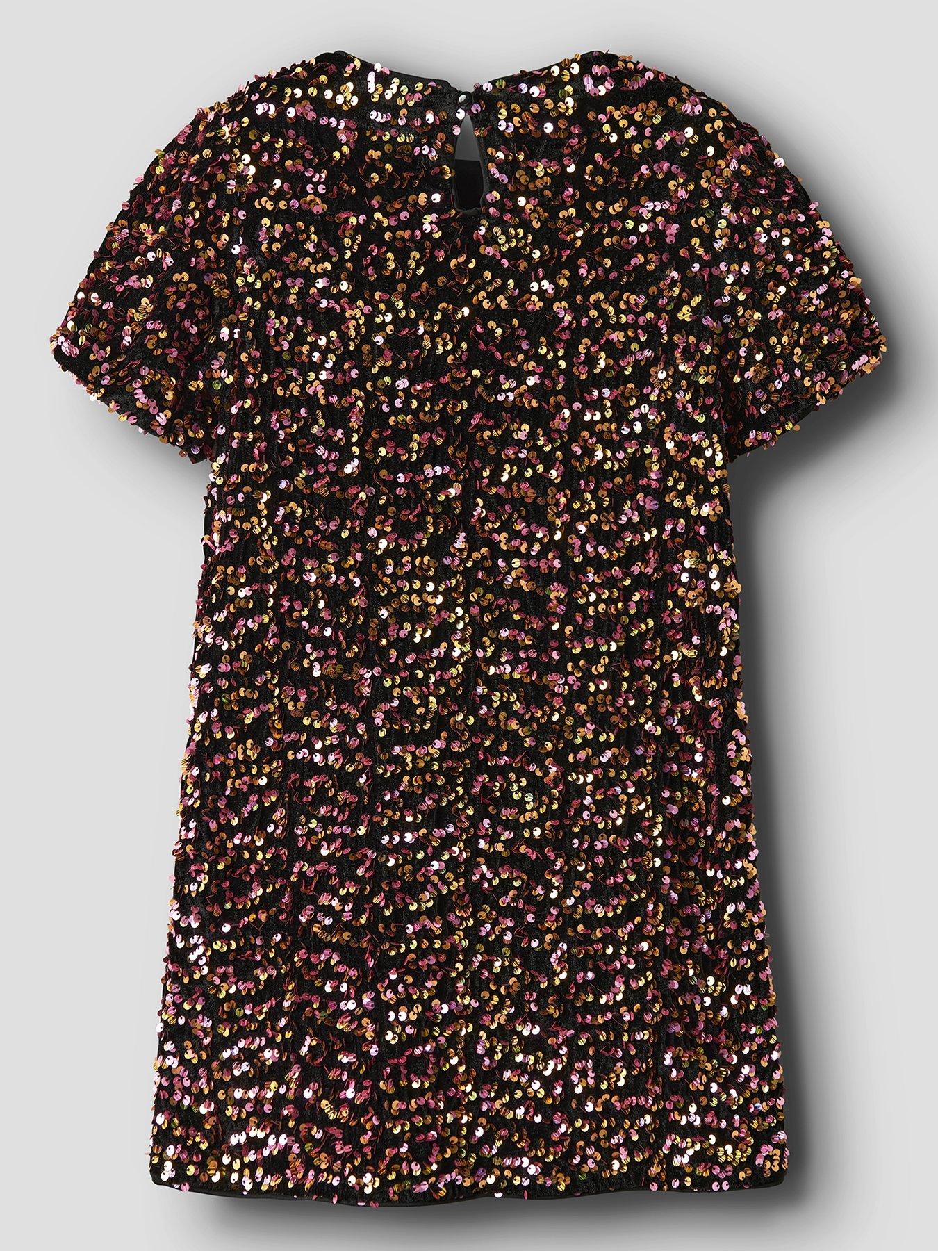Image 2 of 3 of Name It Girls Short Sleeve Sequin Dress - Gold