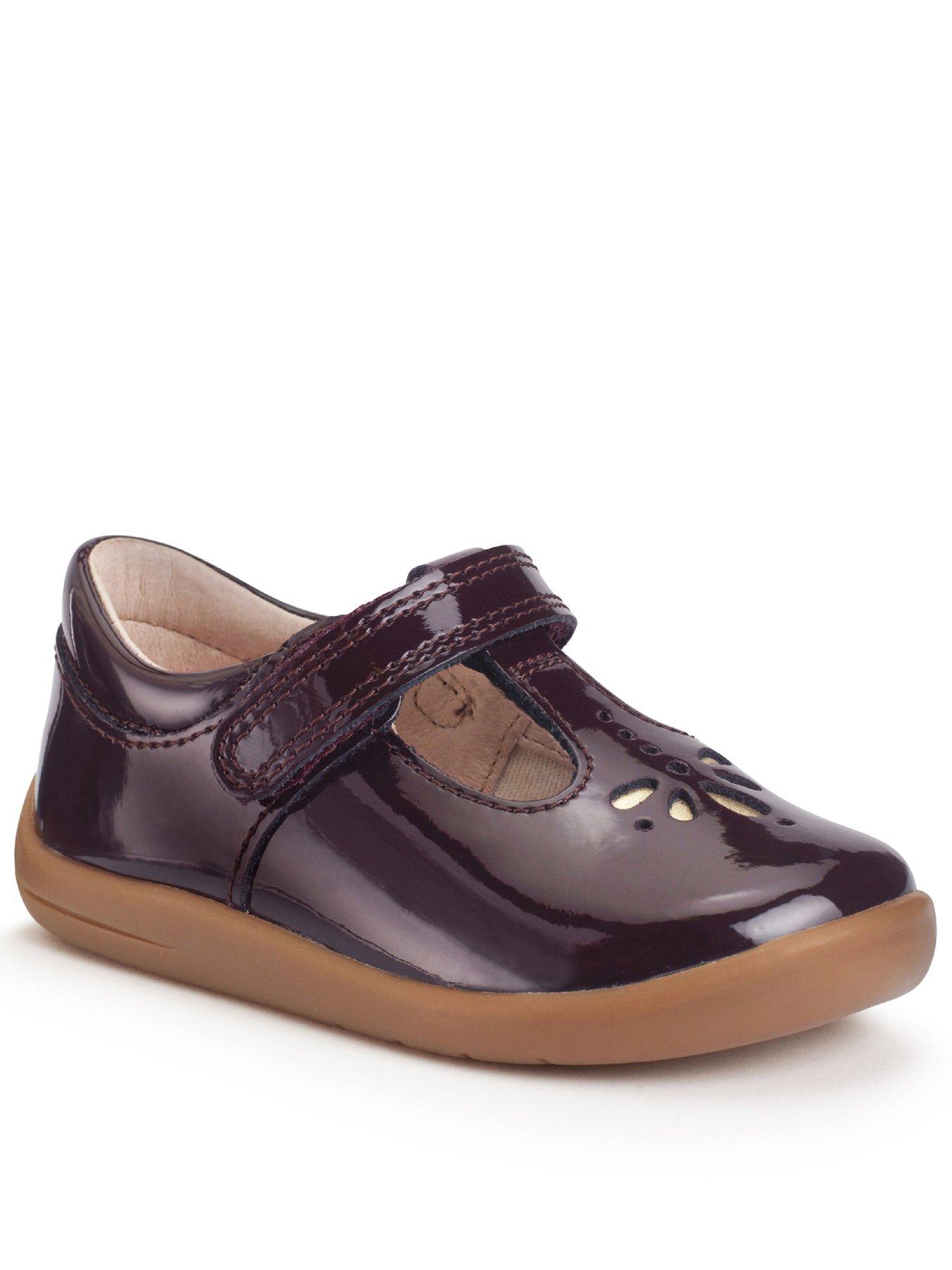 undefined Puzzle Burgundy Patent Girls Smart T Bar Rip Tape First Walking Shoes
