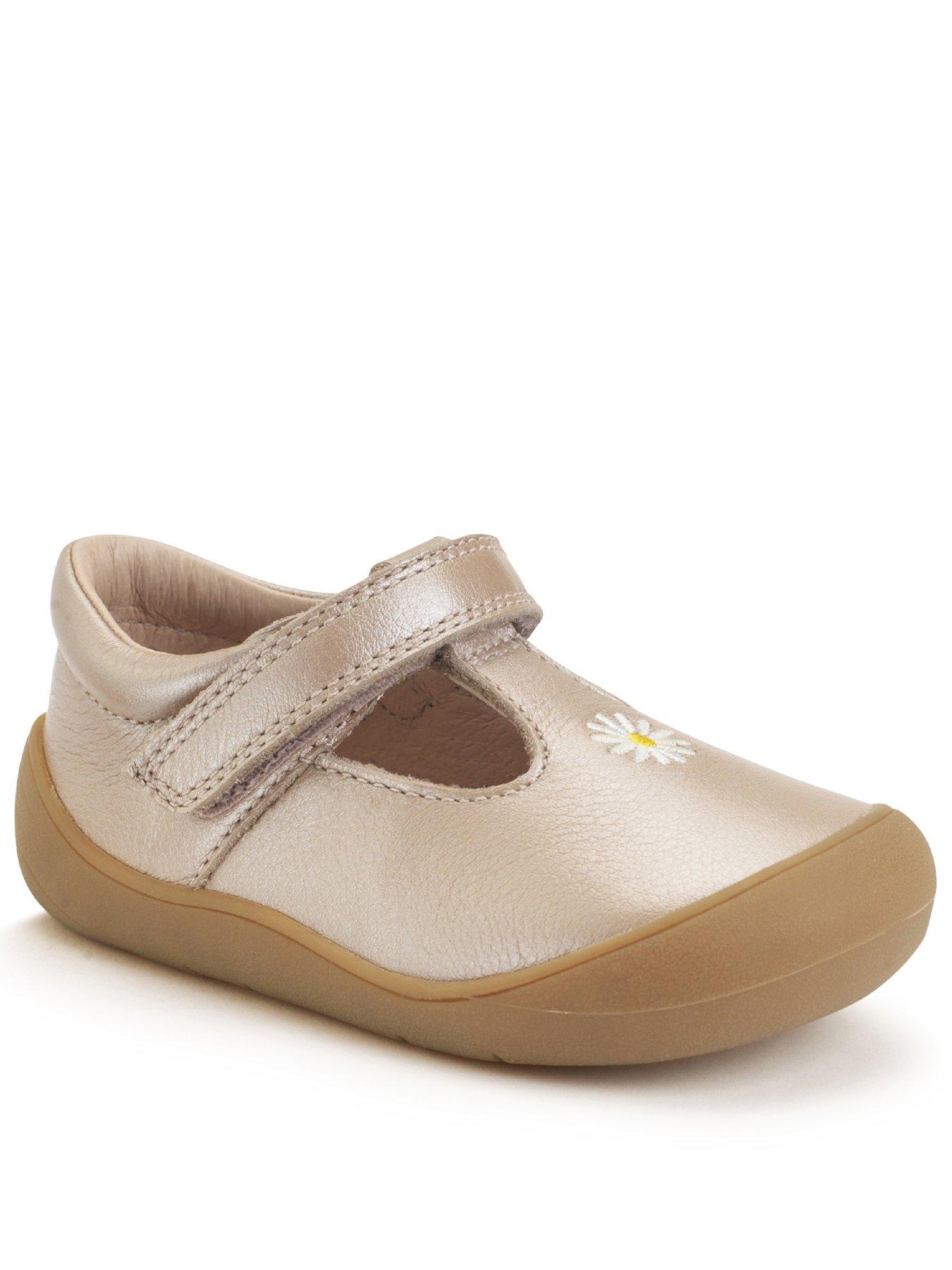 Start-rite Floret Girls Taupe Pearlised Leather First Walking Rip Tape T-bar Shoes, Brown, Size 3 Younger