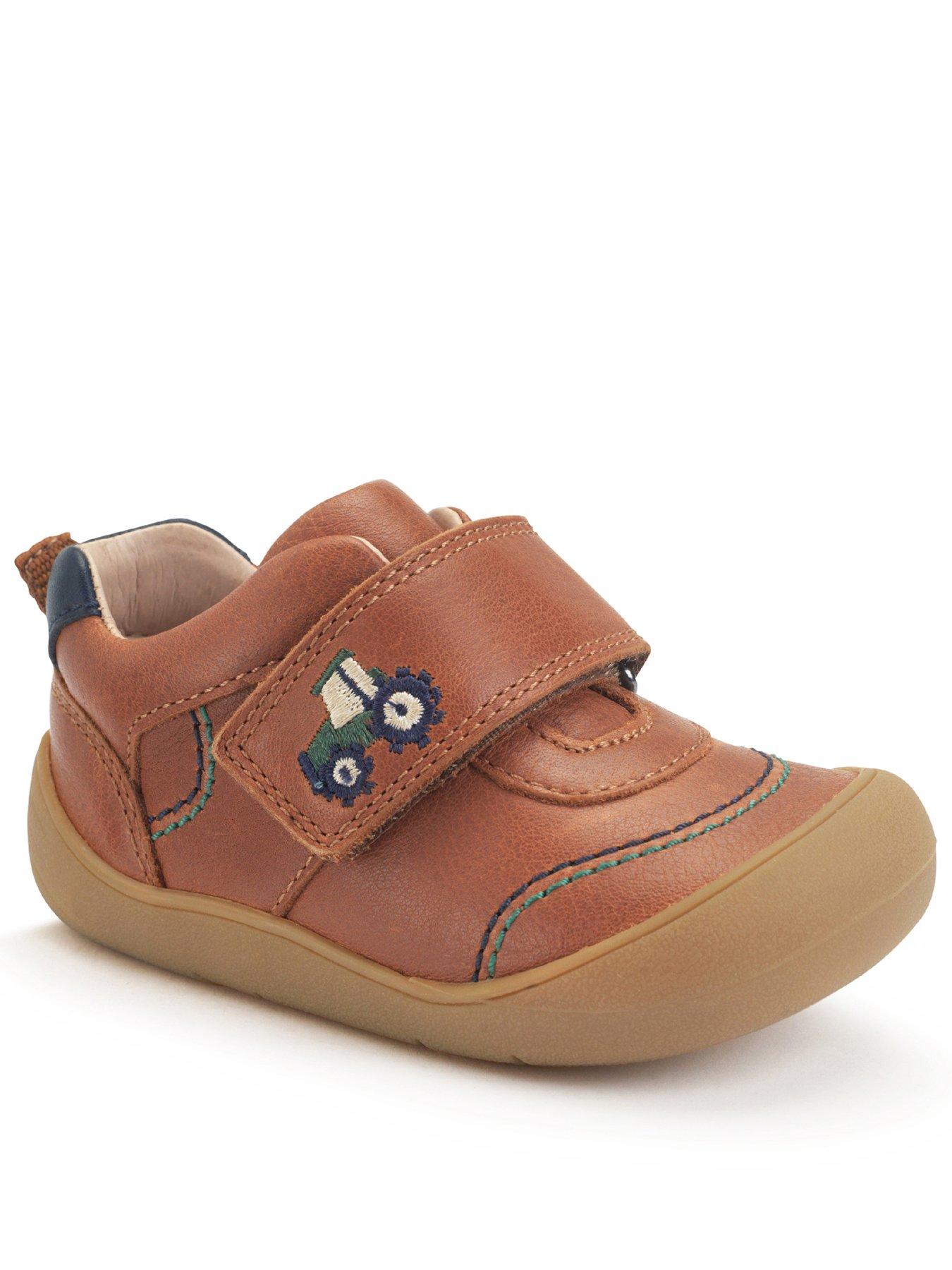 undefined Harvest Boys Tan Leather Tractor Rip Tape First Walking Shoes