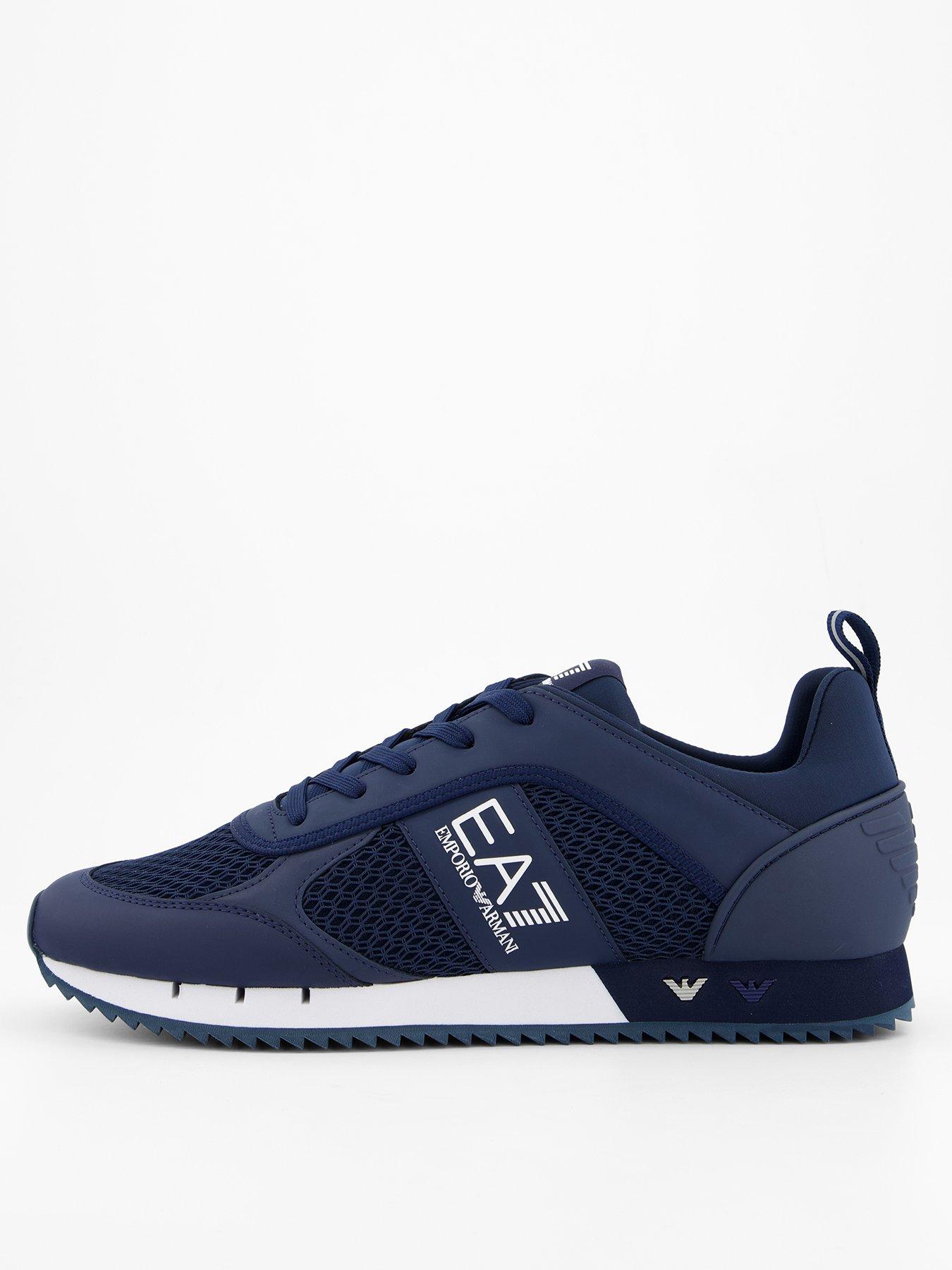 EA7 Emporio Armani Side Logo Mesh & Pu Runner Trainers, Navy, Size 8, Men